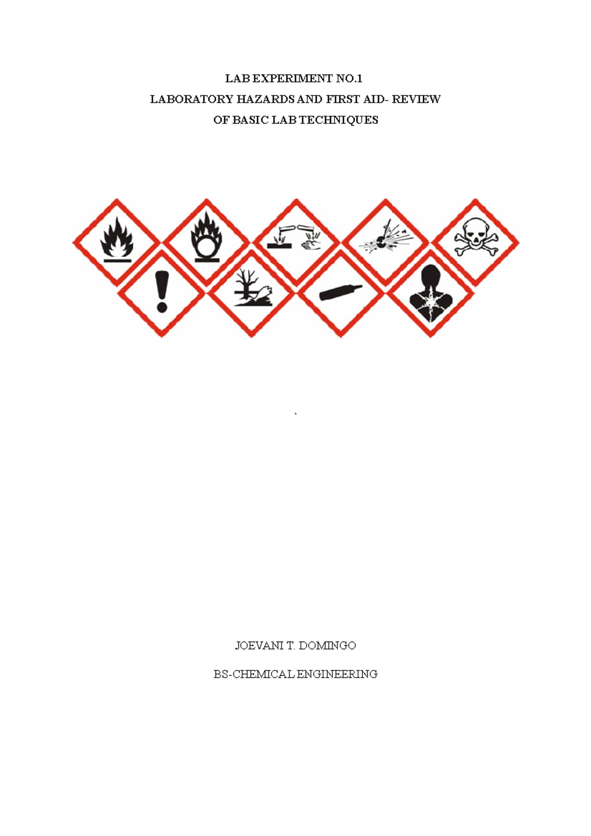 Laboratory Manual (Org Chem) - LAB EXPERIMENT NO. LABORATORY HAZARDS ...