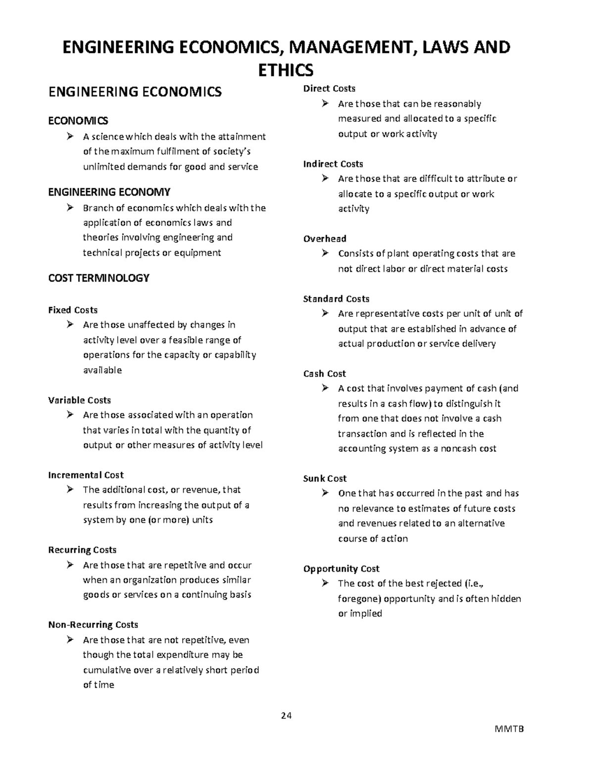 Engineering Economics Management LAWS AND Ethics 1 24 34 - ETHICS 24 ...