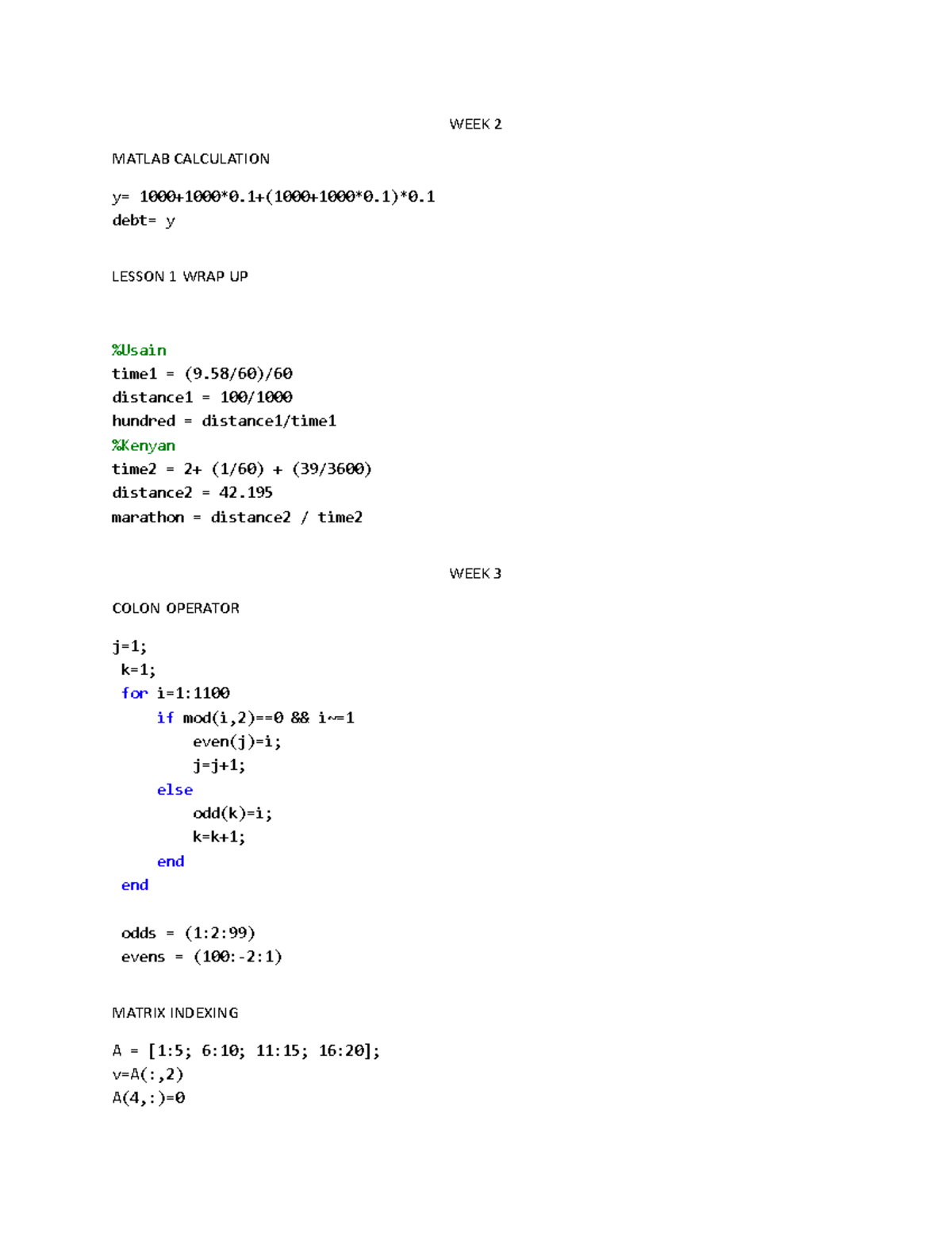 Coursera Complete(Answered intorduction to matlab coursera) WEEK 2