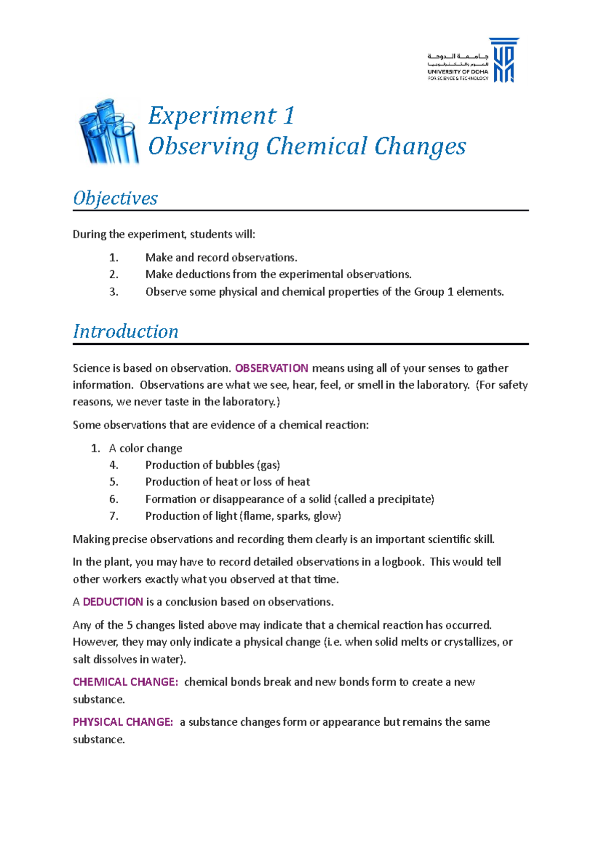 Chem1011 Lab01 Observations Instructions - Experiment 1 Observing 