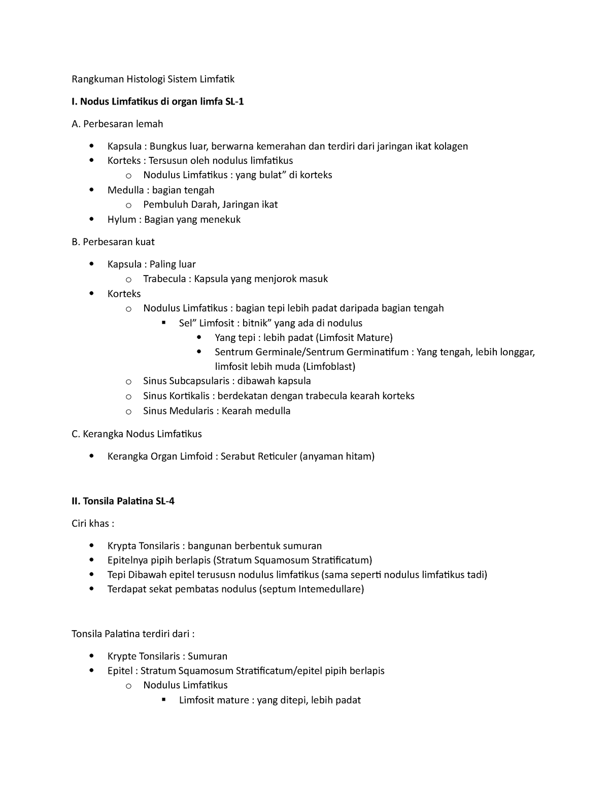 Sistem Limfatik Rangkuman Rangkuman Histologi Sistem Limfatik I