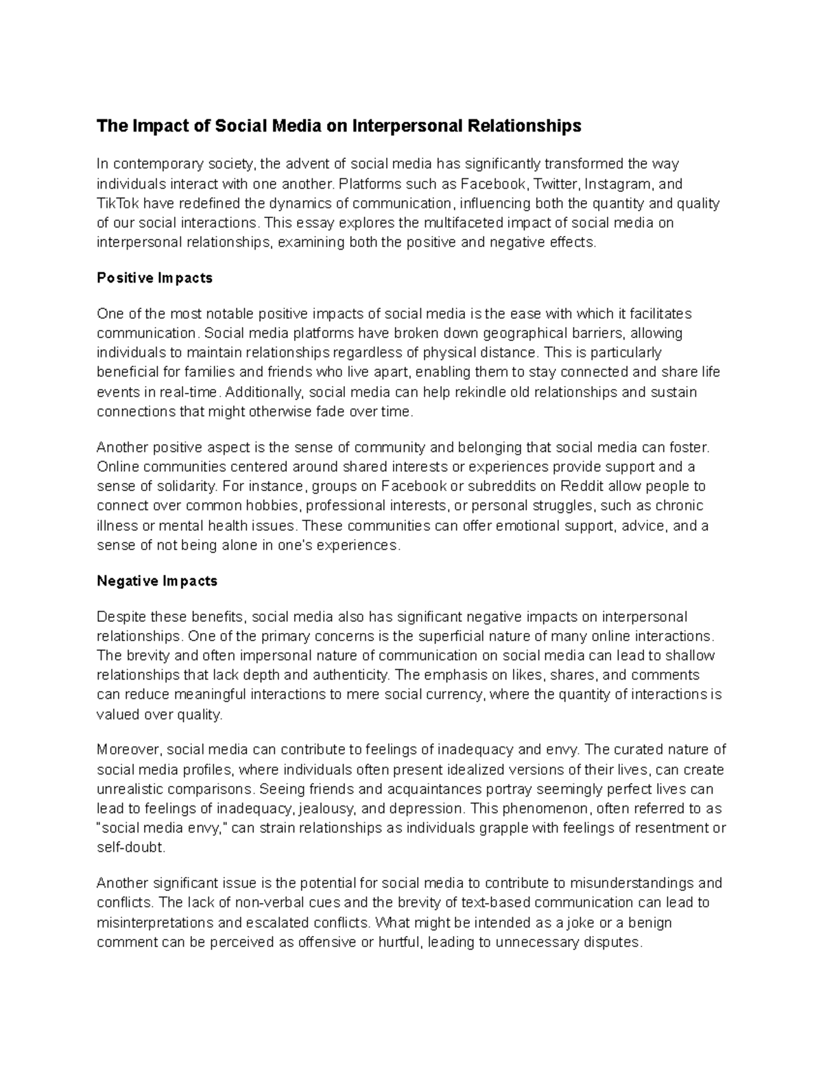 The Impact of Social Media on Interpersonal Relationships - Platforms ...