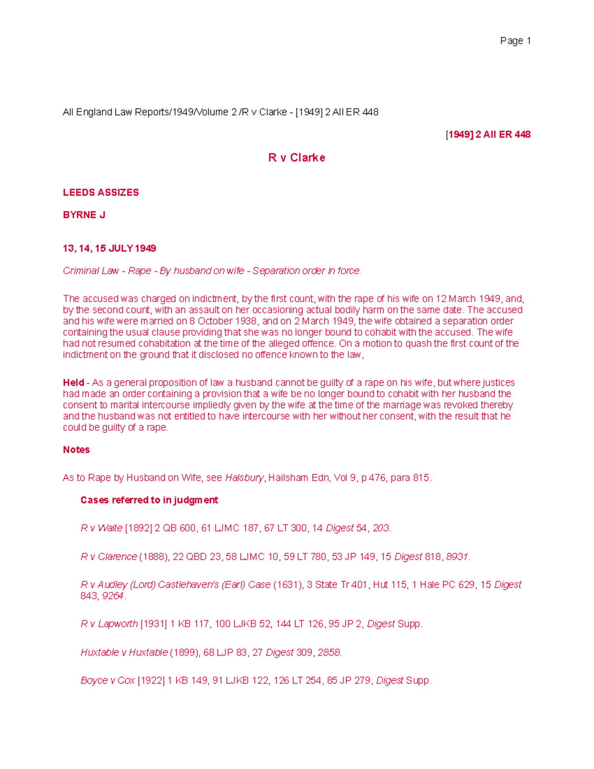 R v Clarke [1949] 2 All ER 448 Page 1 All England Law Reports/1949