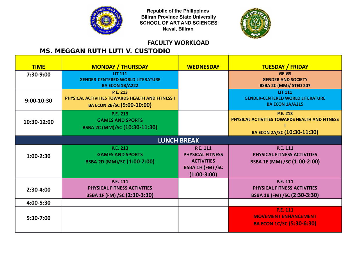 Course-LOAD (1) - Copy - Hisd Afefac - FACULTY WORKLOAD MS. MEGGAN RUTH ...