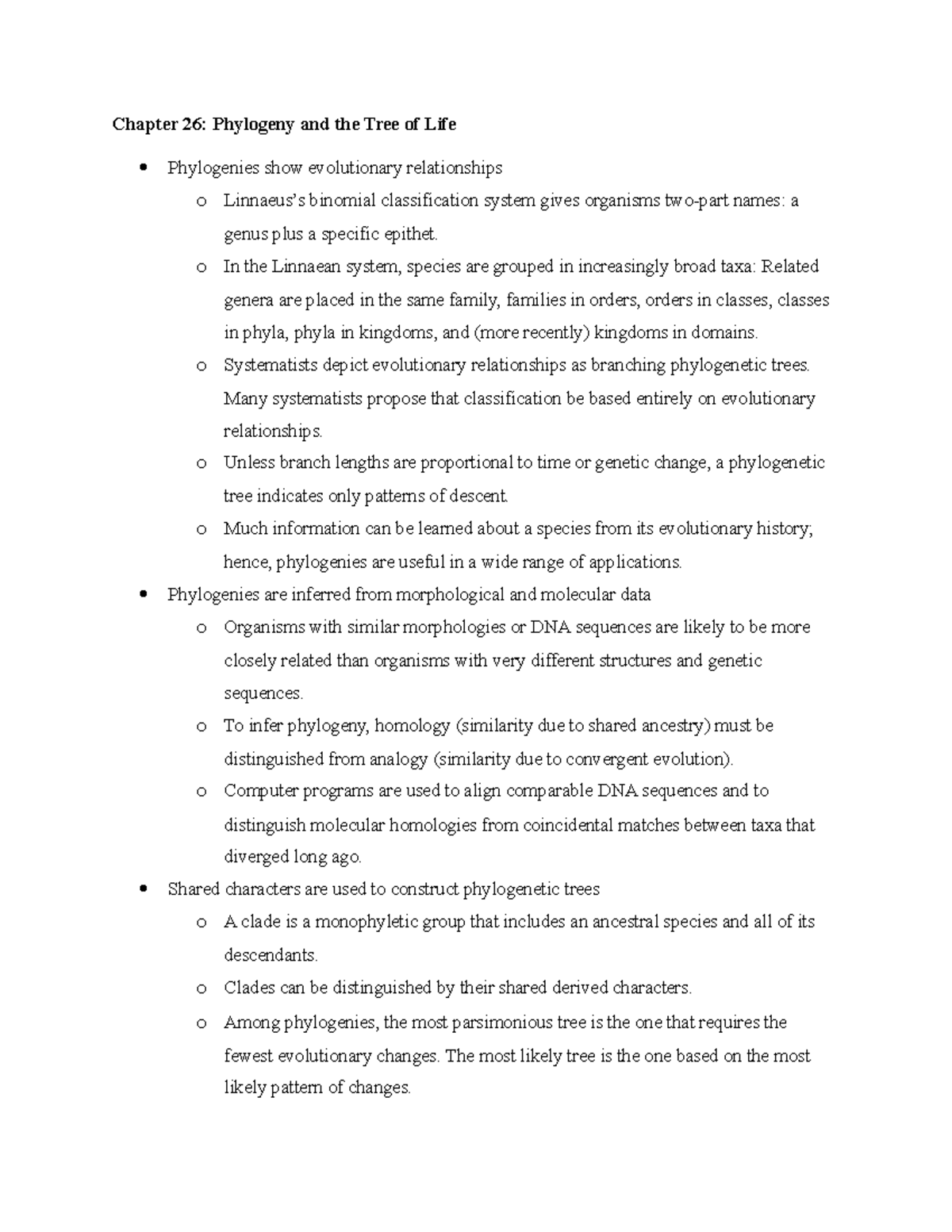 Biology Chapter 26 - Chapter 26: Phylogeny And The Tree Of Life ...