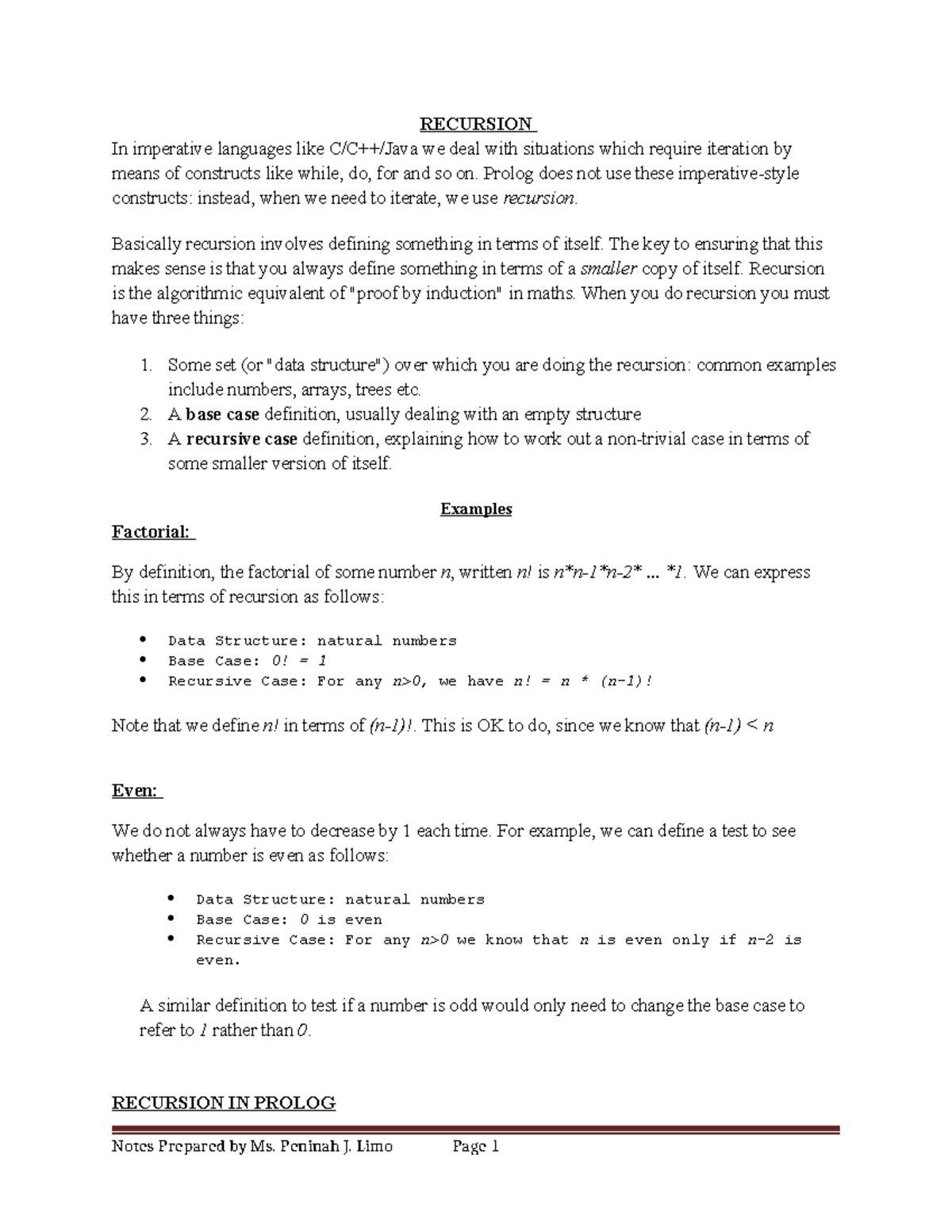 Prolog-N3-V3 - Hope you find these sources helpful - RECURSION In ...