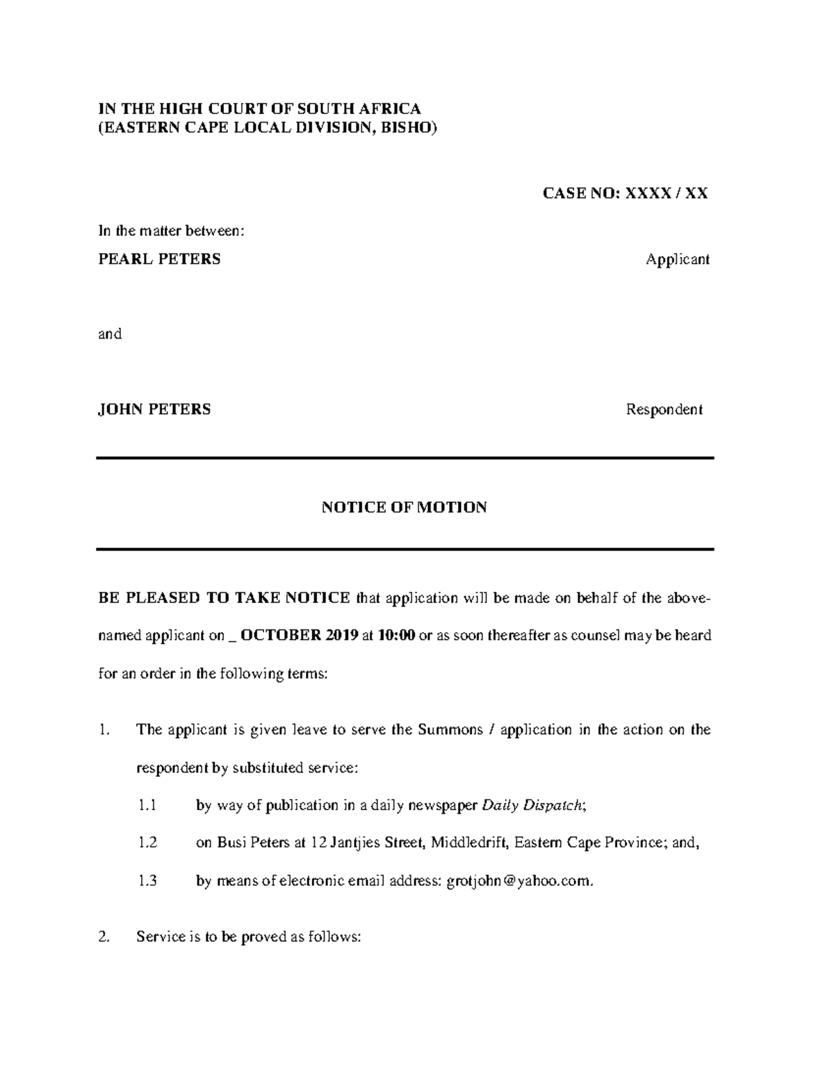 Substituted Service Application 2 - IN THE HIGH COURT OF SOUTH AFRICA ...