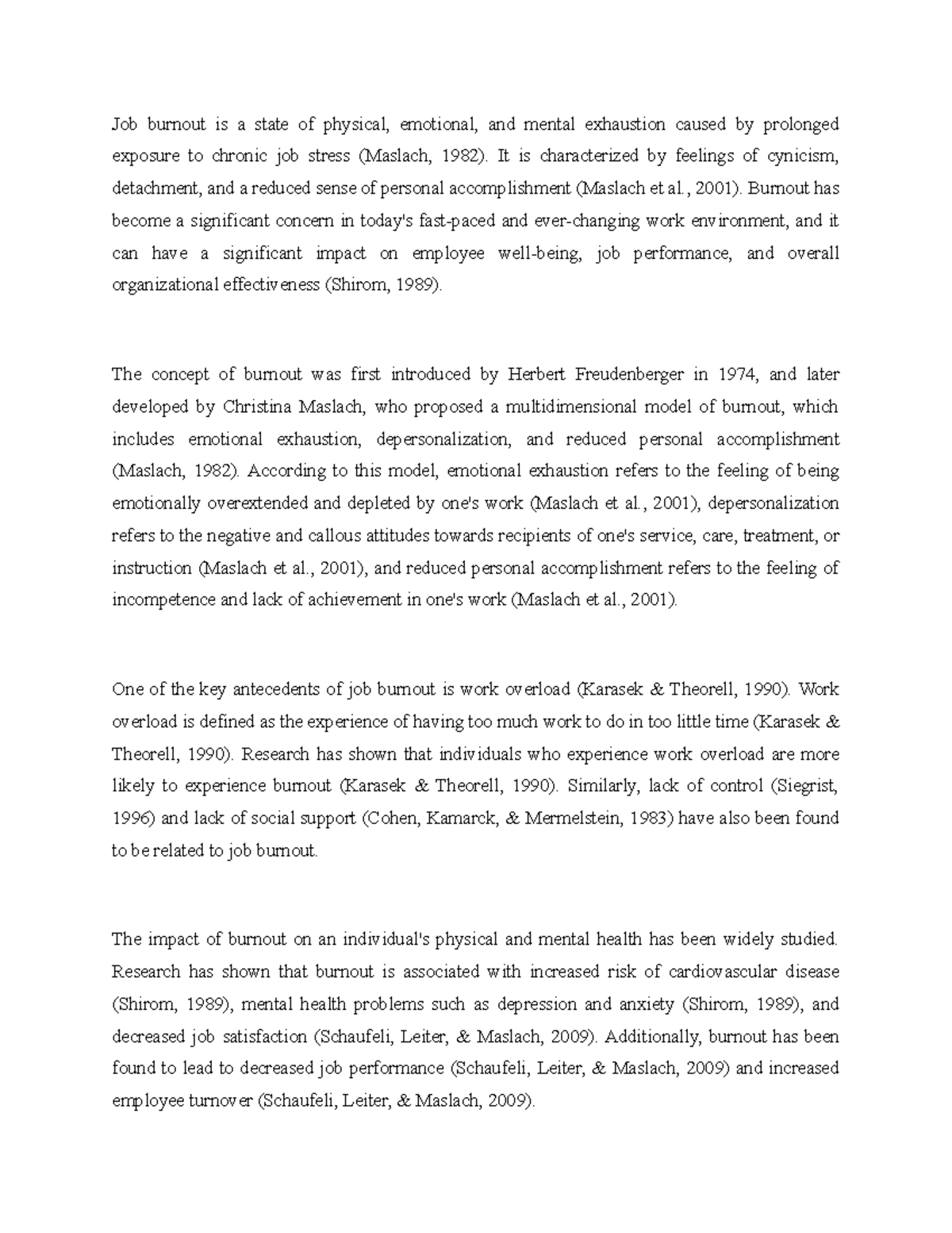 APA style job burn out introduction Job burnout is a state of physical, emotional, and mental