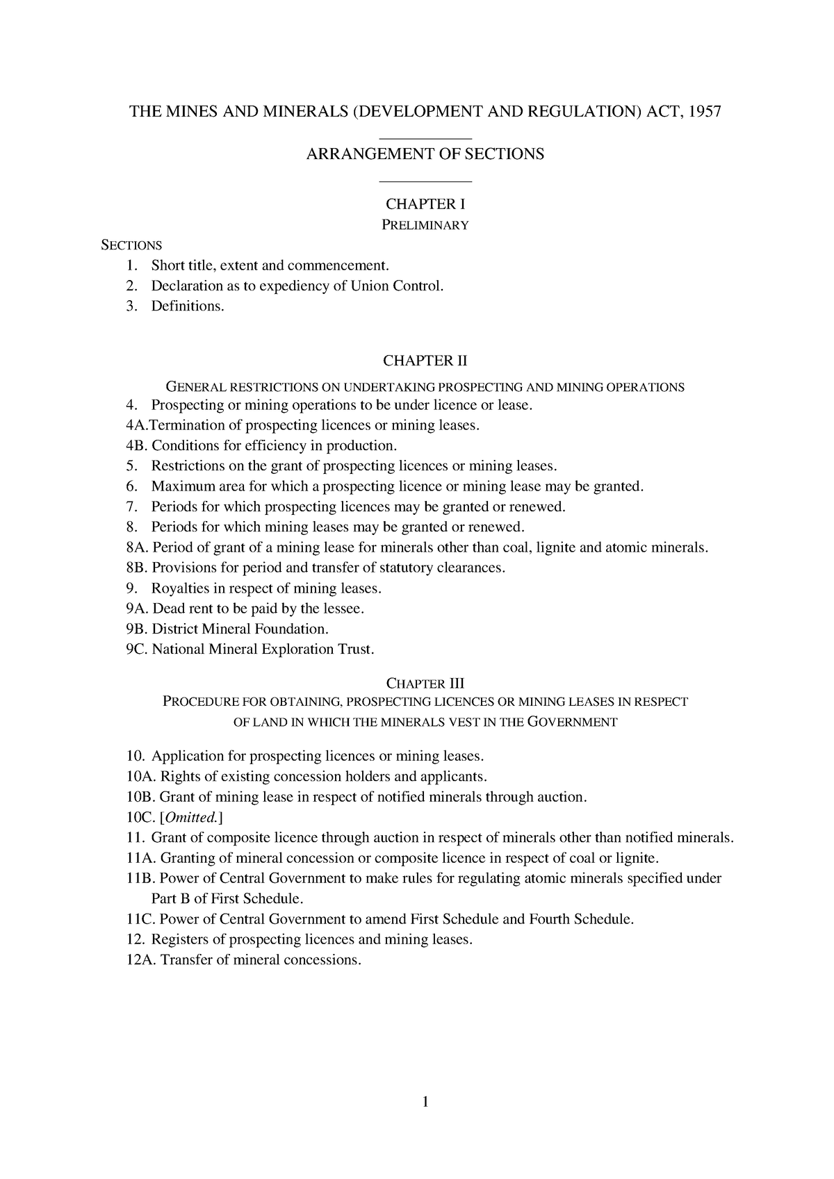 MMDR act - THE MINES AND MINERALS (DEVELOPMENT AND REGULATION) ACT ...