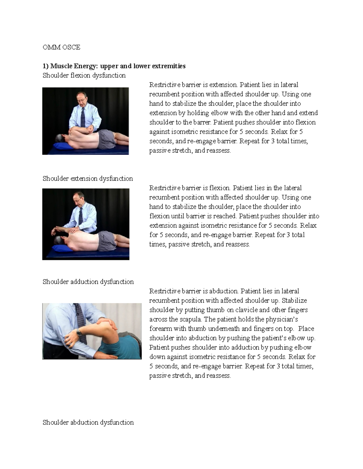 Omm Osce - Omm Osce - Omm Osce 1) Muscle Energy: Upper And Lower 