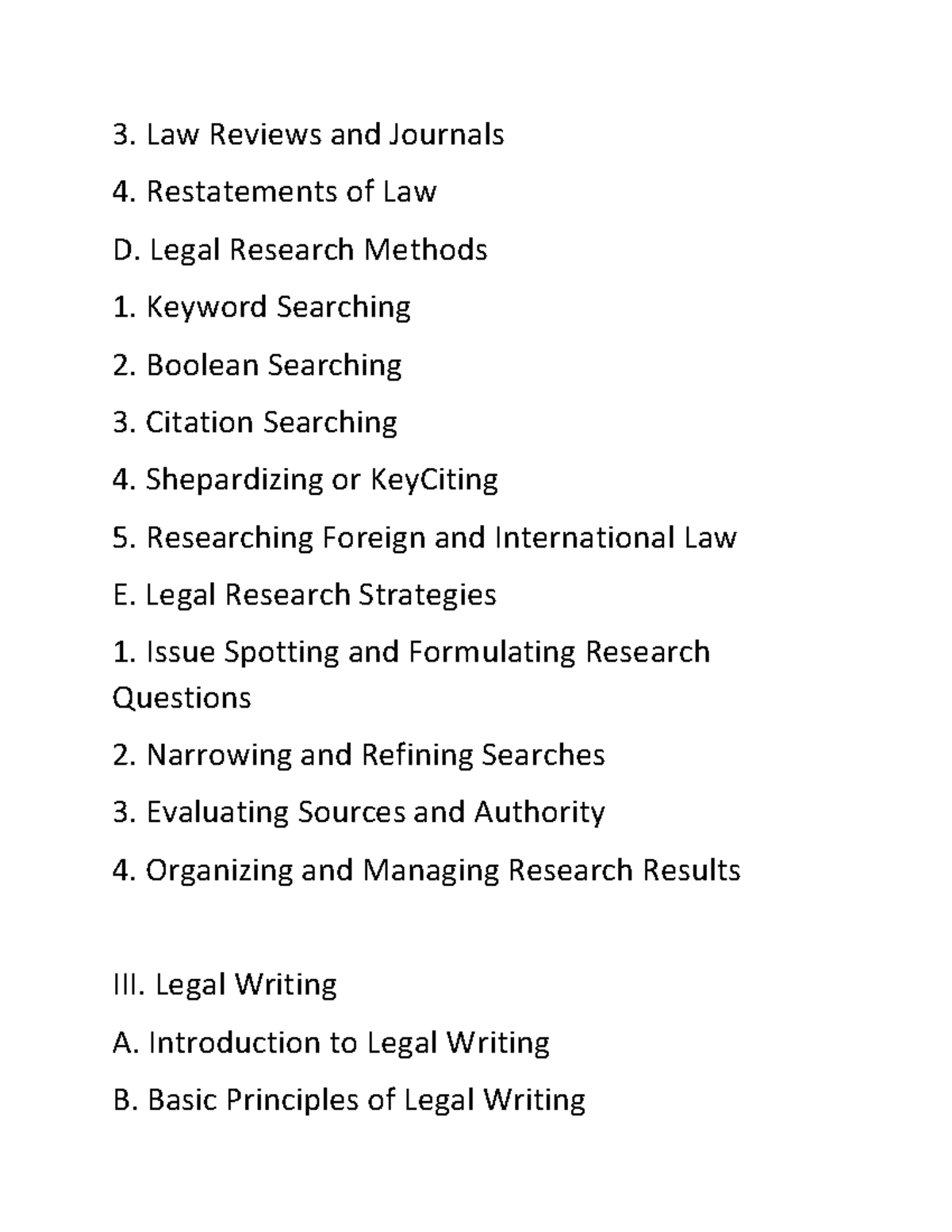 methods of legal research and writing