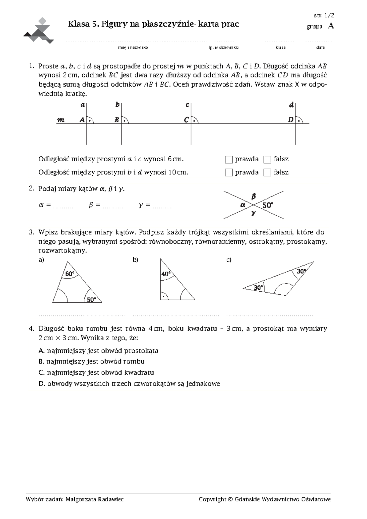 Sprawdzian Z Figur Na Płaszczyźnie www.studocu.com