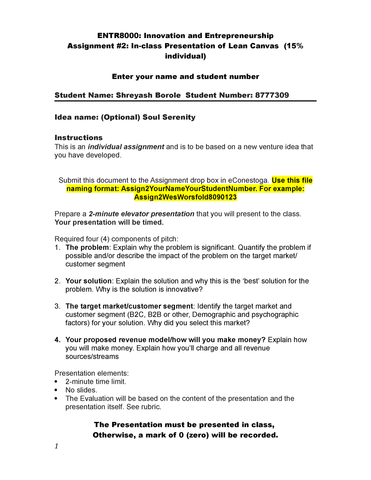 conestoga college late assignment policy