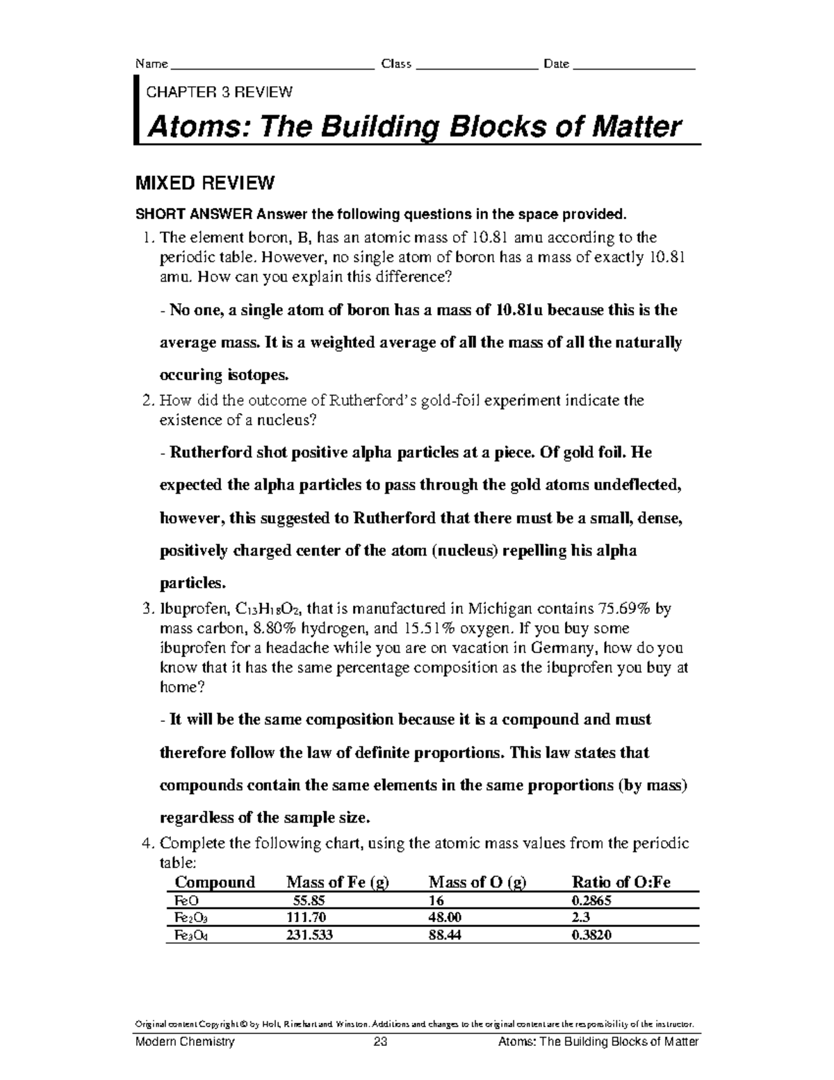 Chapter 3Review copy - Chemistry overview/brief explanations notes to ...