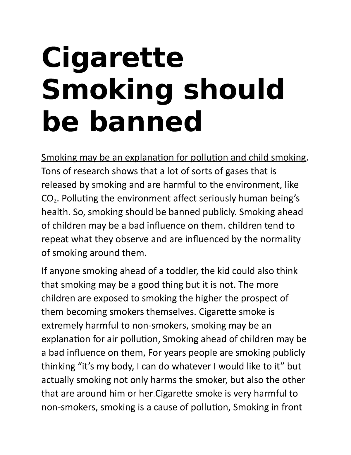 smoking should be banned in public places essay