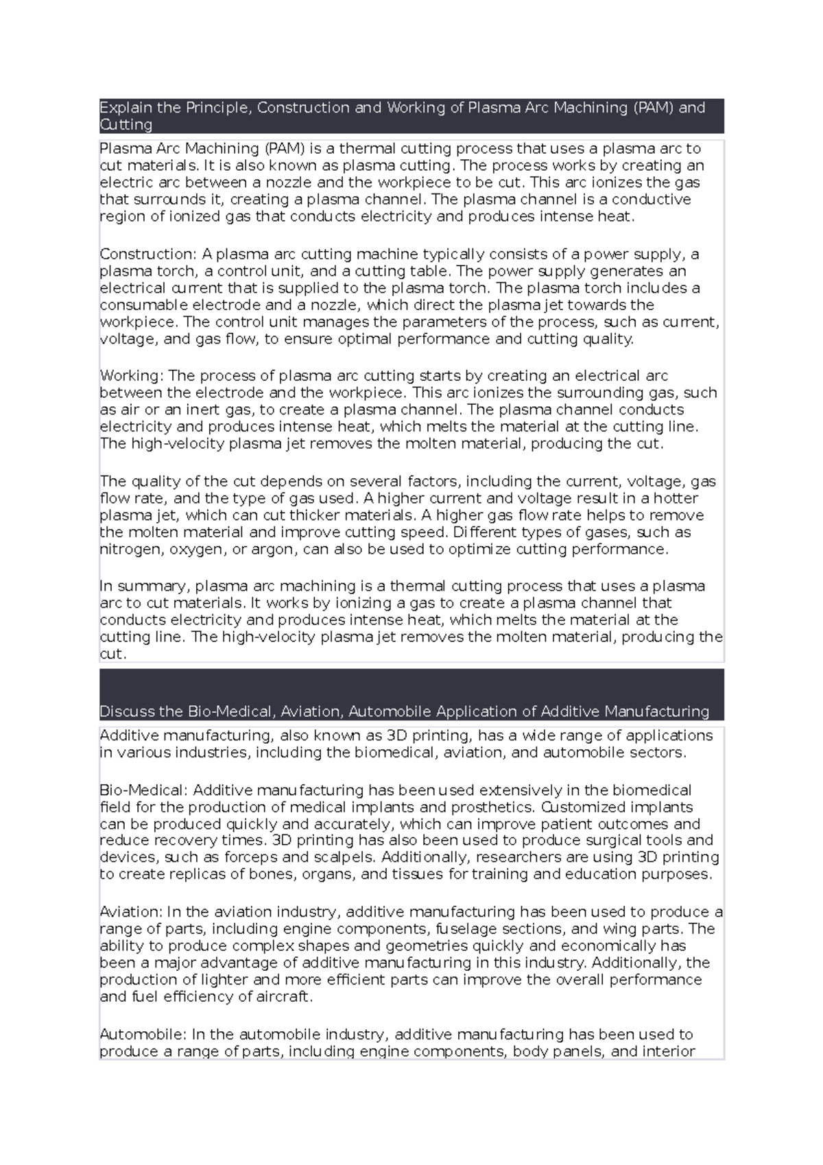 Final test Explain the Principle, Construction and Working of Plasma
