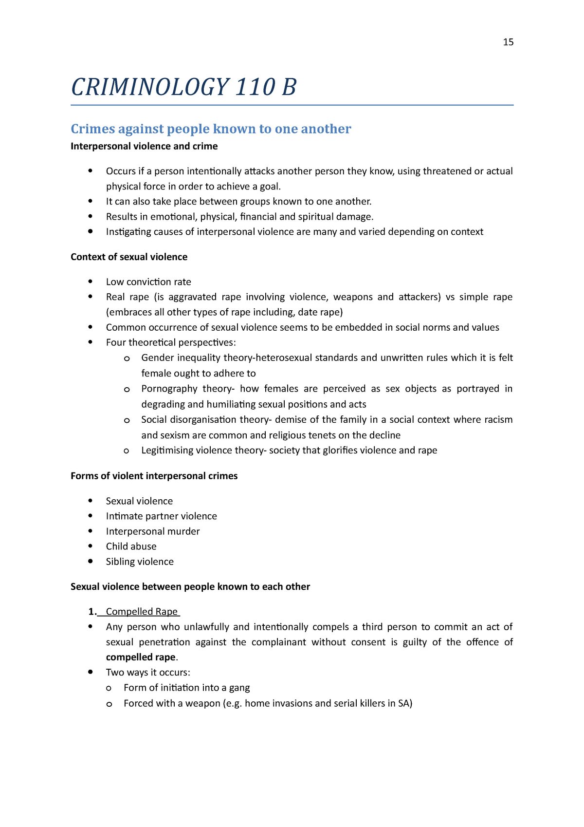 Criminology 110 (B) - Section B - CRIMINOLOGY 110 B Crimes Against ...