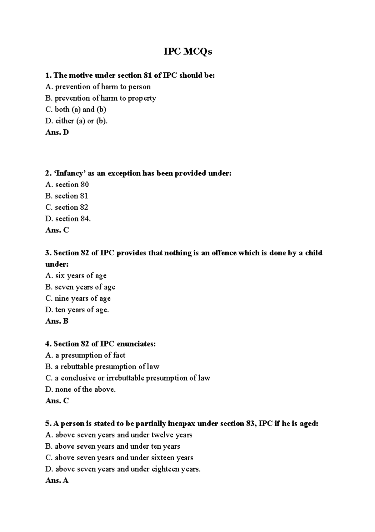 IPC MCQs - Very Helpful for Candidates - IPC MCQs 1. The motive under ...