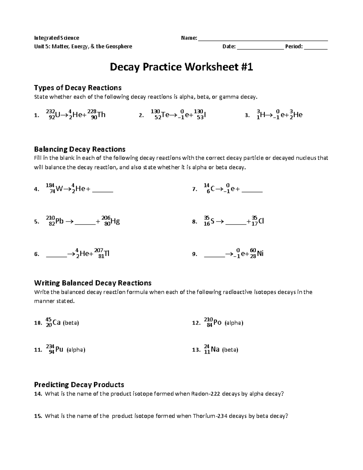 Radioactive Decay Practice - Nottingham - Studocu