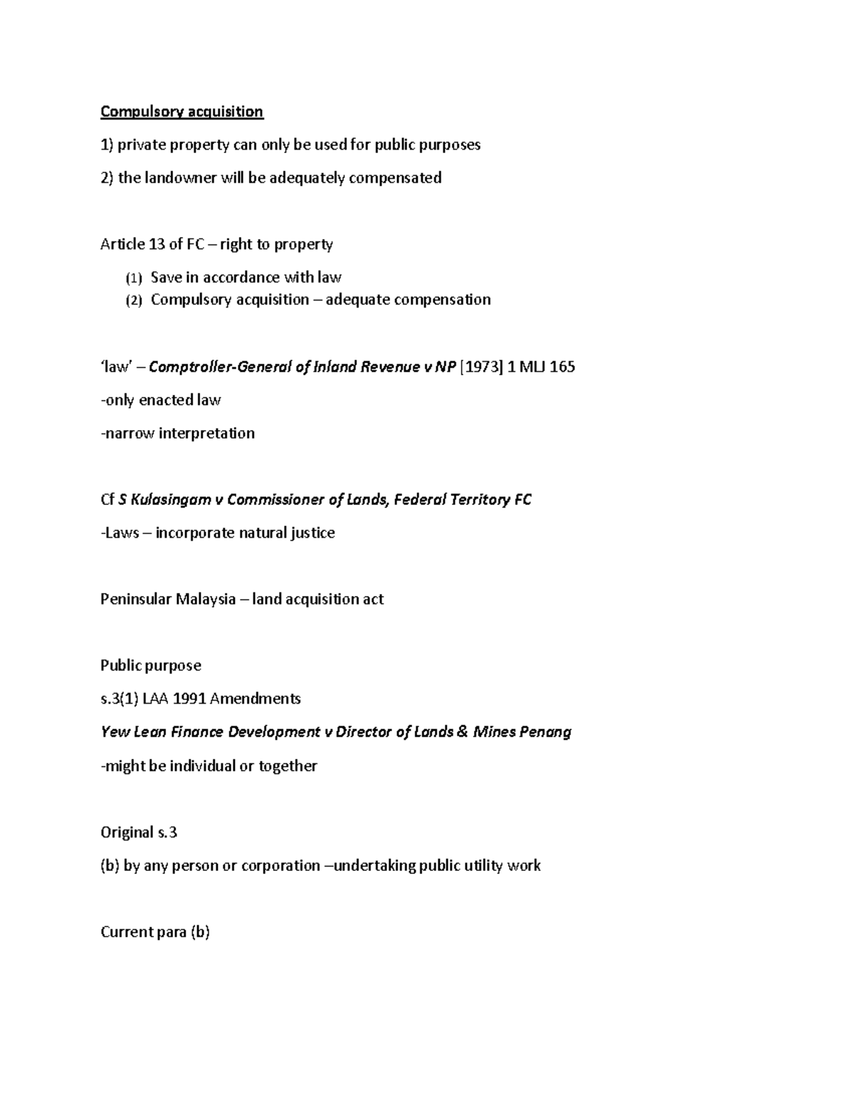 Compulsory Acquisition of Land - Compulsory acquisition 1) private ...