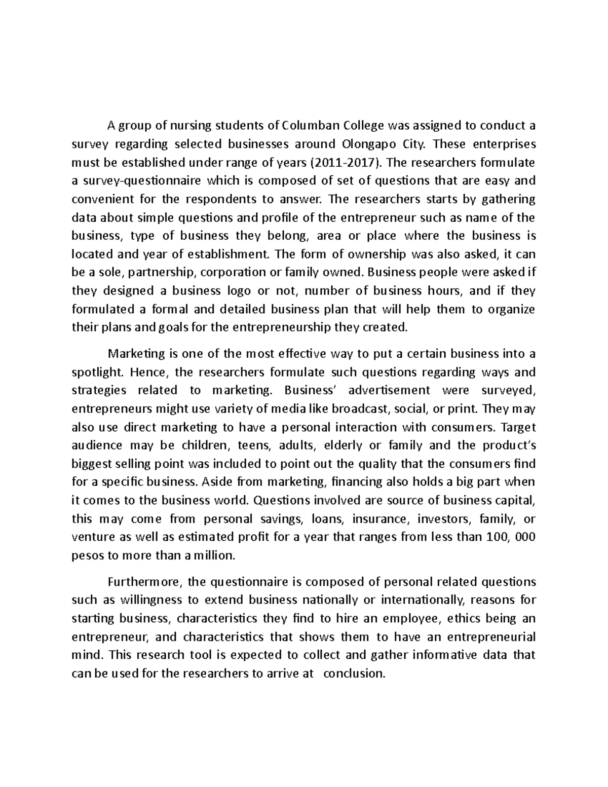 Research Entrep - A group of nursing students of Columban College was ...