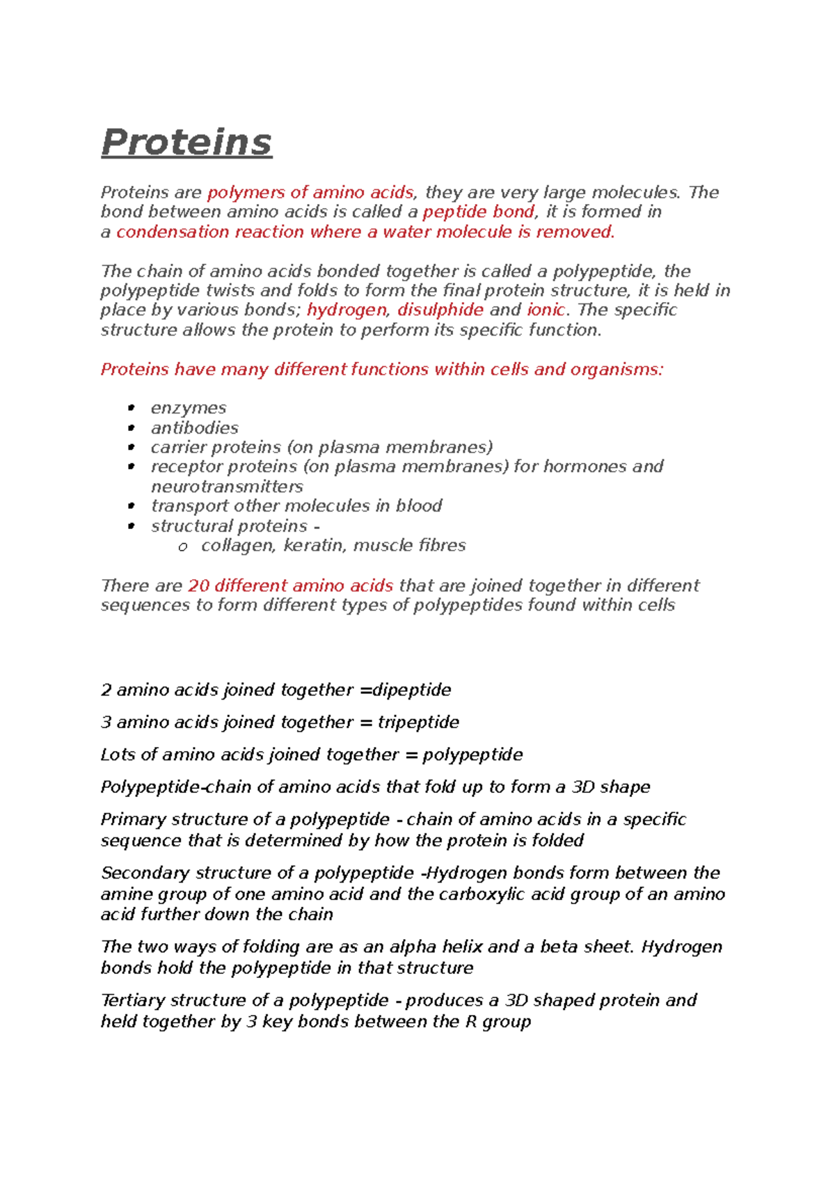 Proteins stuff Proteins Proteins are polymers of amino acids, they