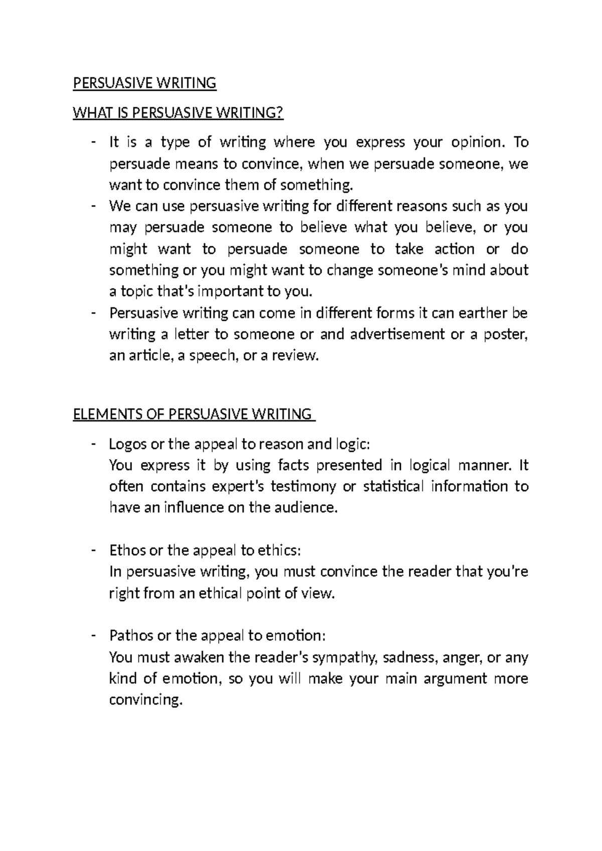 Persuasive Writing - PERSUASIVE WRITING WHAT IS PERSUASIVE WRITING? It ...