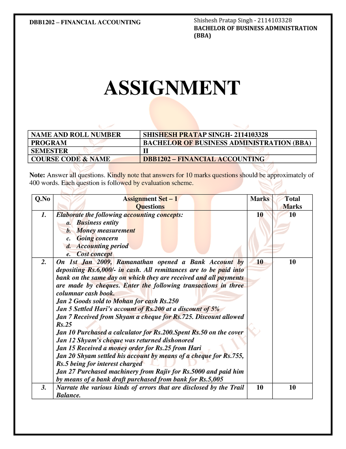 how to write bba assignment