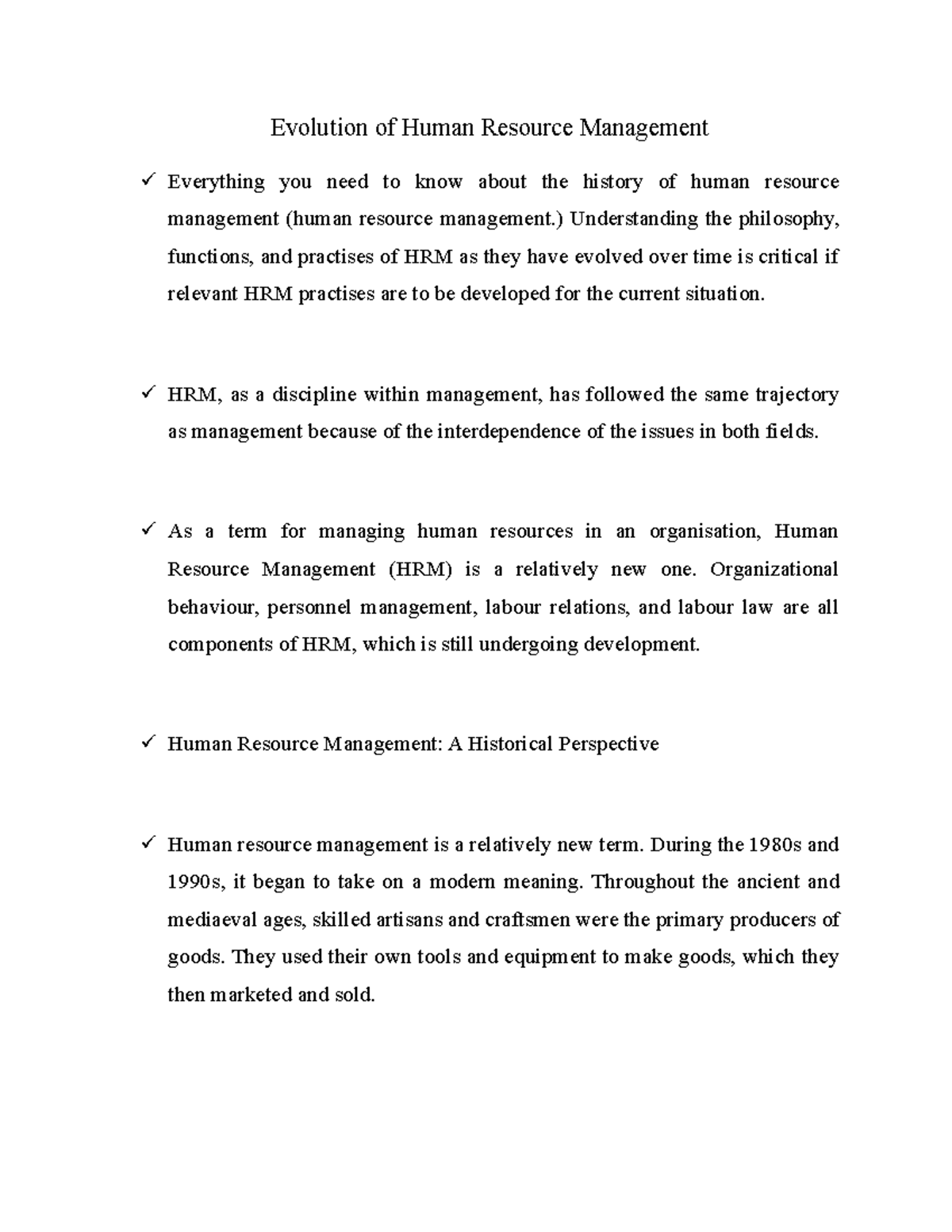 Evolution of Human Resource Management - International Human Resource ...