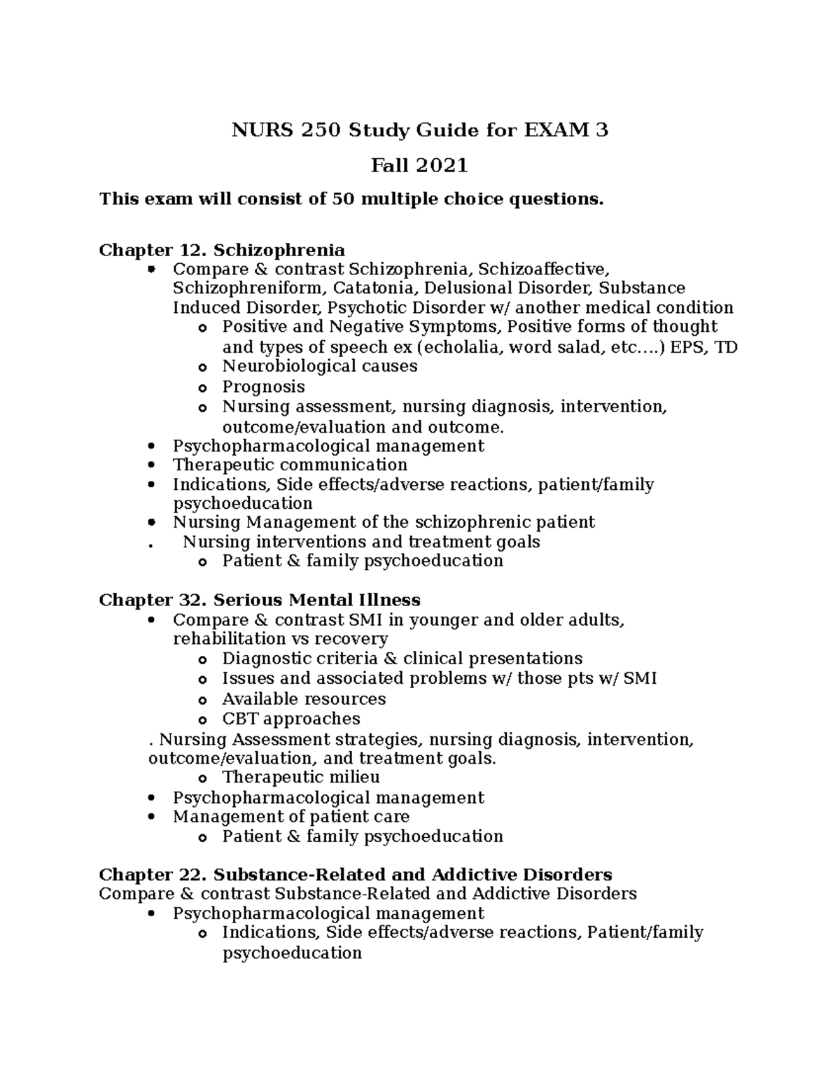 Exam 3 Study Guide - NURS 250 Study Guide for EXAM 3 Fall 2021 This ...