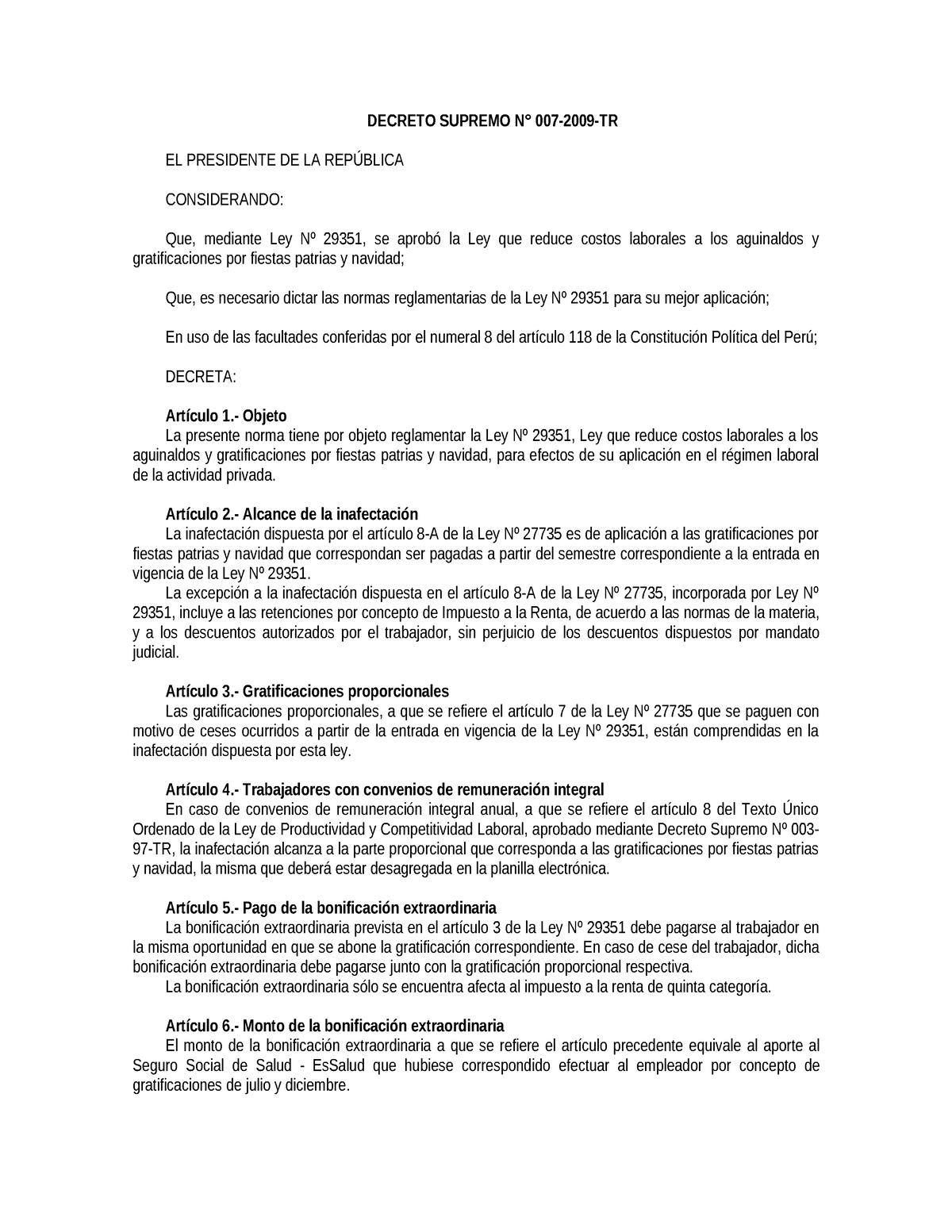 2014 0716 DS 007 2009 TR - Informacion - DECRETO SUPREMO N° 007-2009-TR ...