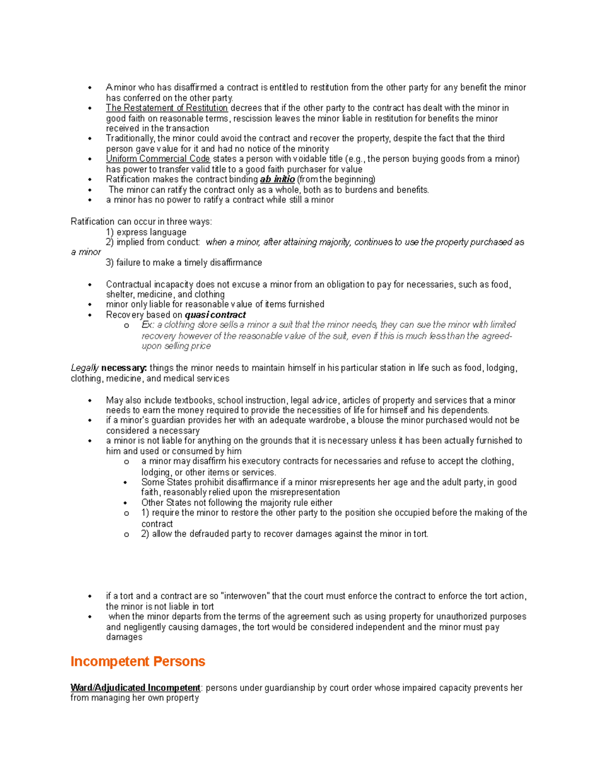Business law 26 - A minor who has disaffirmed a contract is entitled to ...