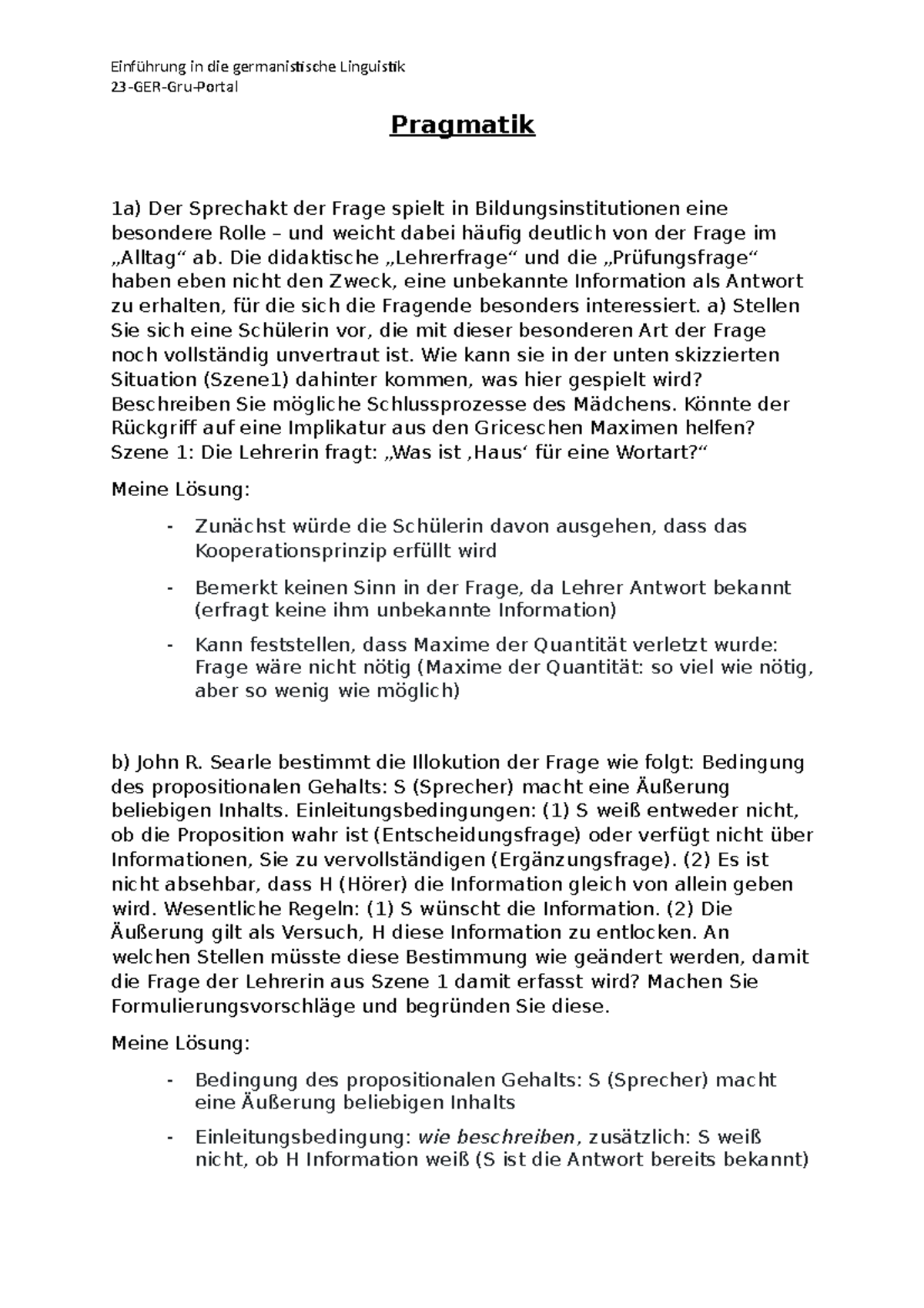 Einführung In Die Germanistische Linguistik Pragmatik - Einf. germ. Linguistik - Einführung in die germanistische
