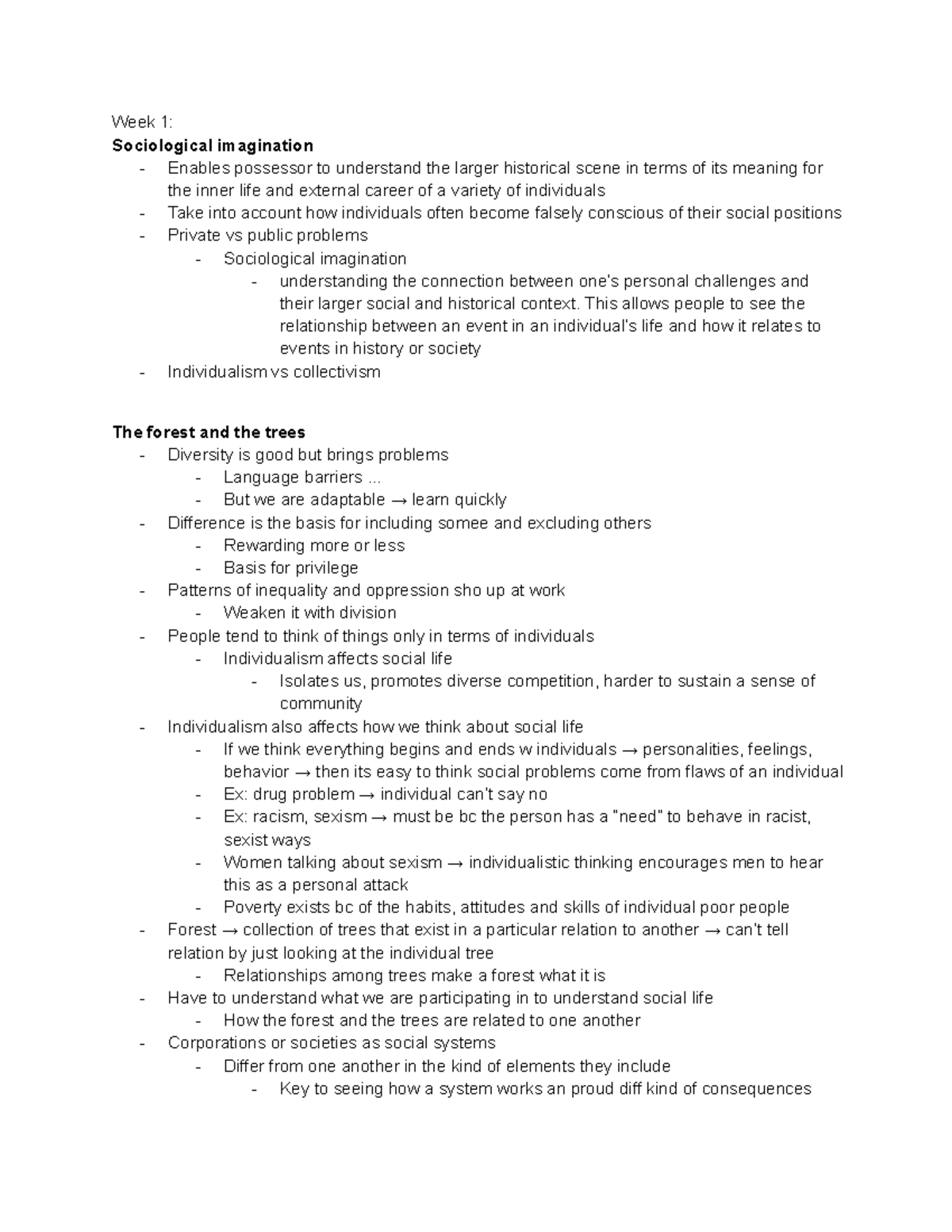 Soc notes - Week 1: Sociological imagination - Enables possessor to ...