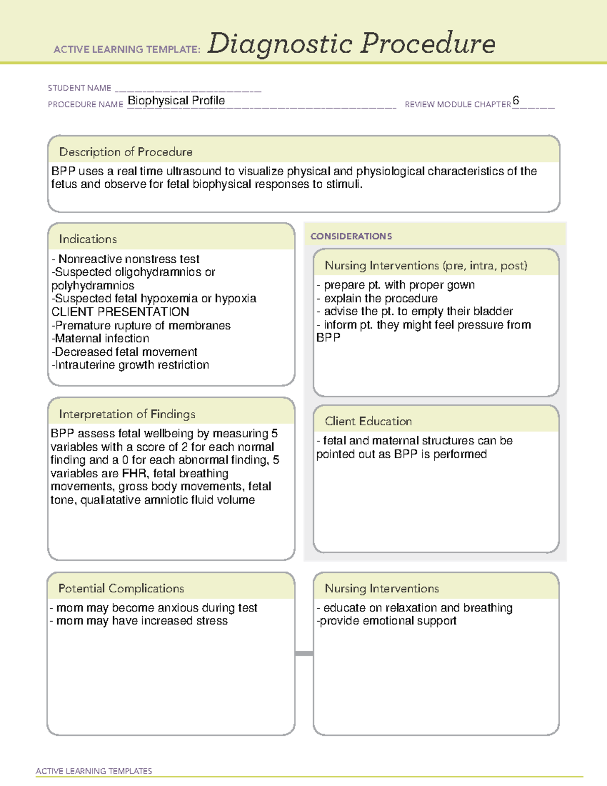 ATI Diagnostic procedure- Biophysical Profile - NURS4602 - ACTIVE ...