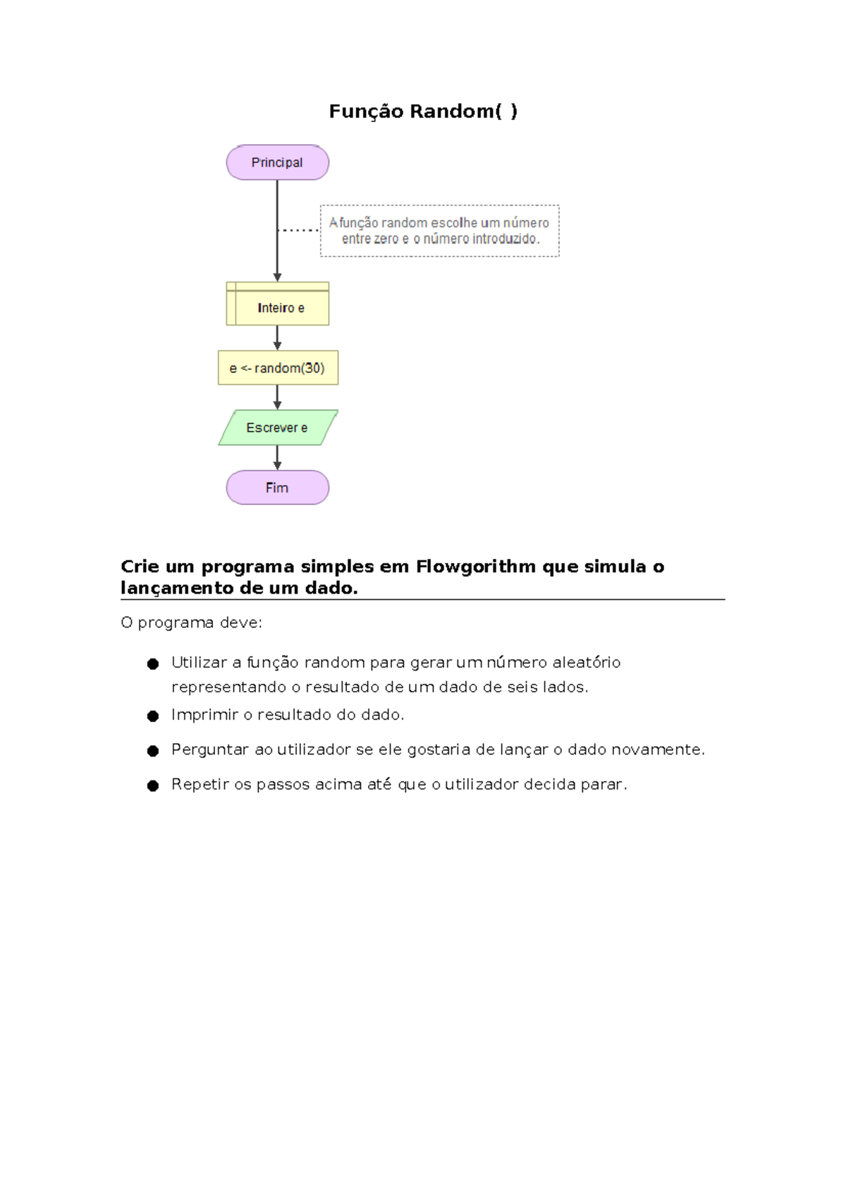 Exercicio dado com random em flowgorithm - Aplicações Informáticas B ...