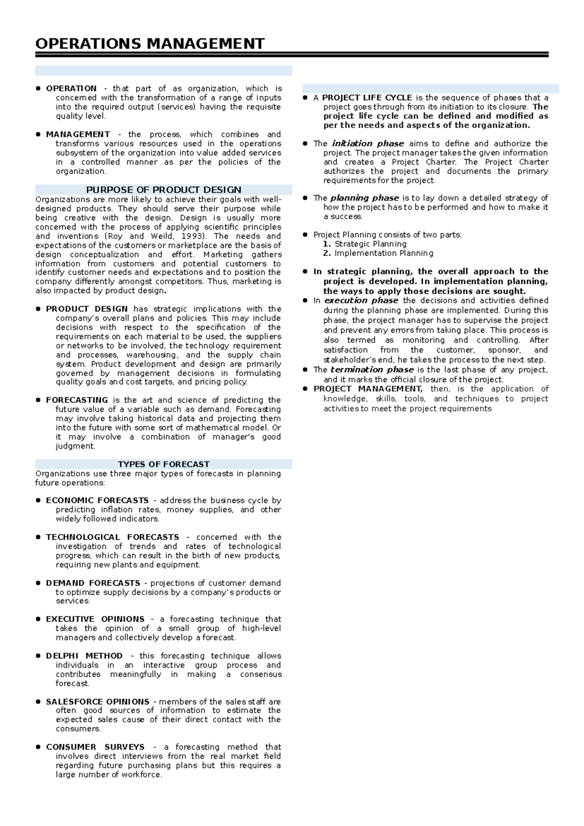 Operations Management - OPERATIONS MANAGEMENT OPERATION - that part of ...