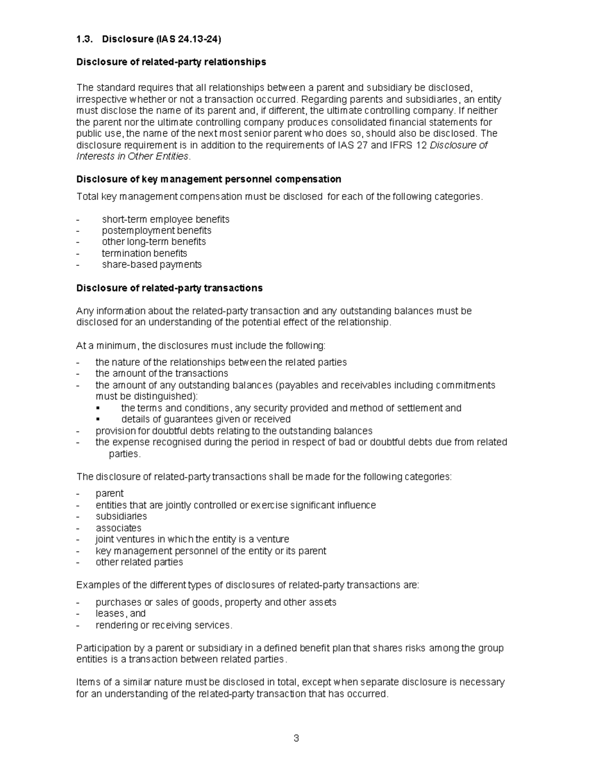 IAS 24 Related party disclosure - study notes - 3 Disclosure (IAS 24-24 ...