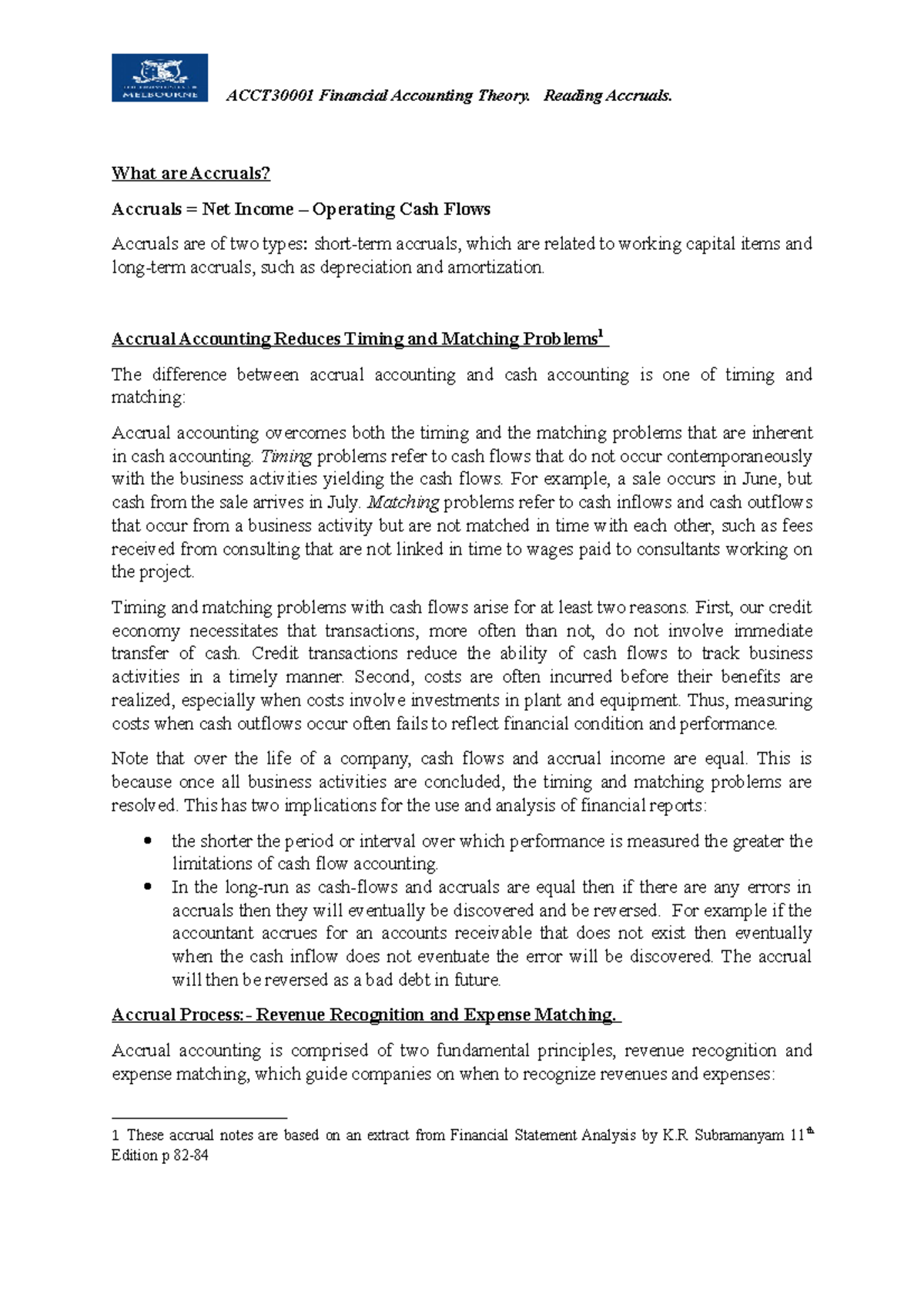 Reading Accruals 2 - ACCT30001 Financial Accounting Theory. Reading ...