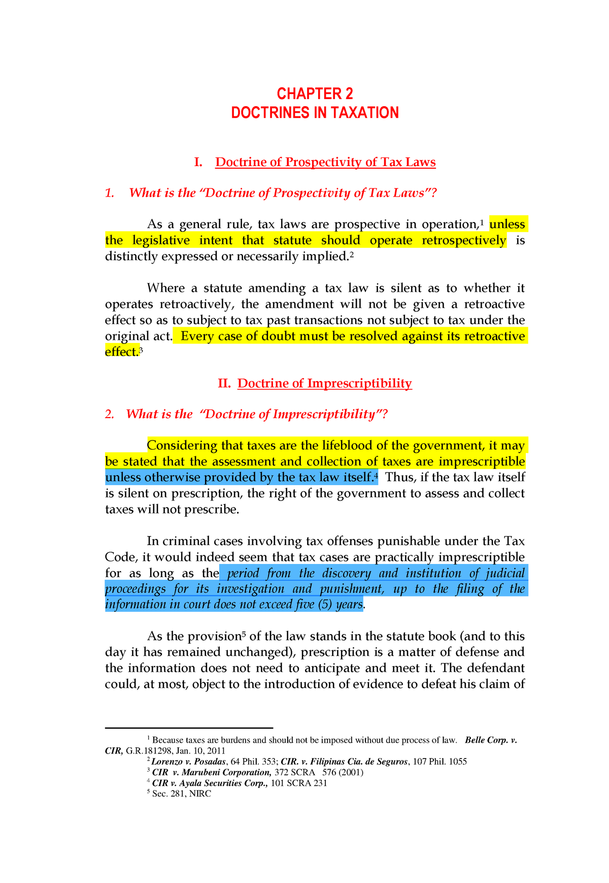 Doctrines-in-Taxation - CHAPTER 2 DOCTRINES IN TAXATION I. Doctrine Of ...