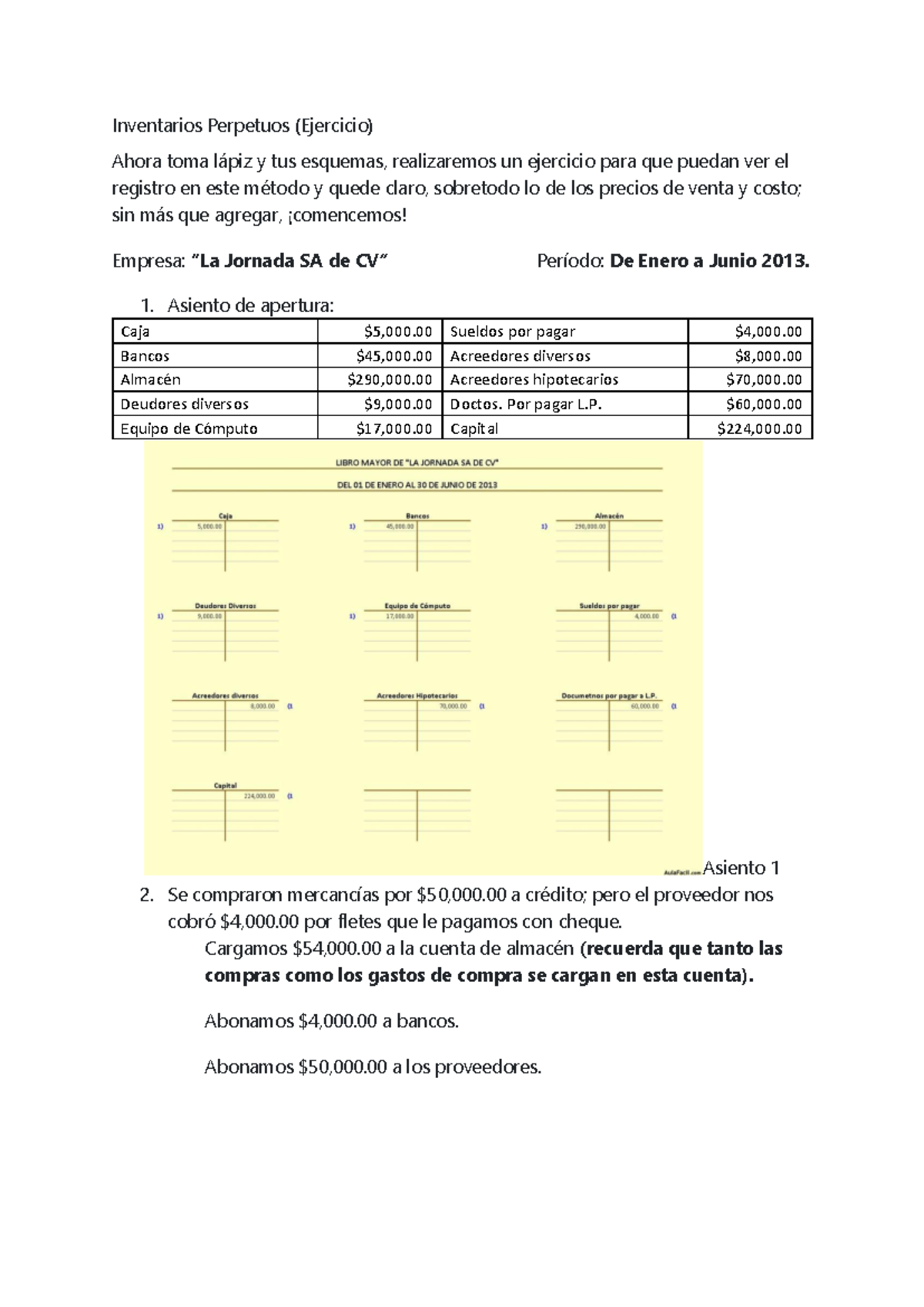 Ejercicios De Inventarios Perpetuos - Inventarios Perpetuos (Ejercicio ...