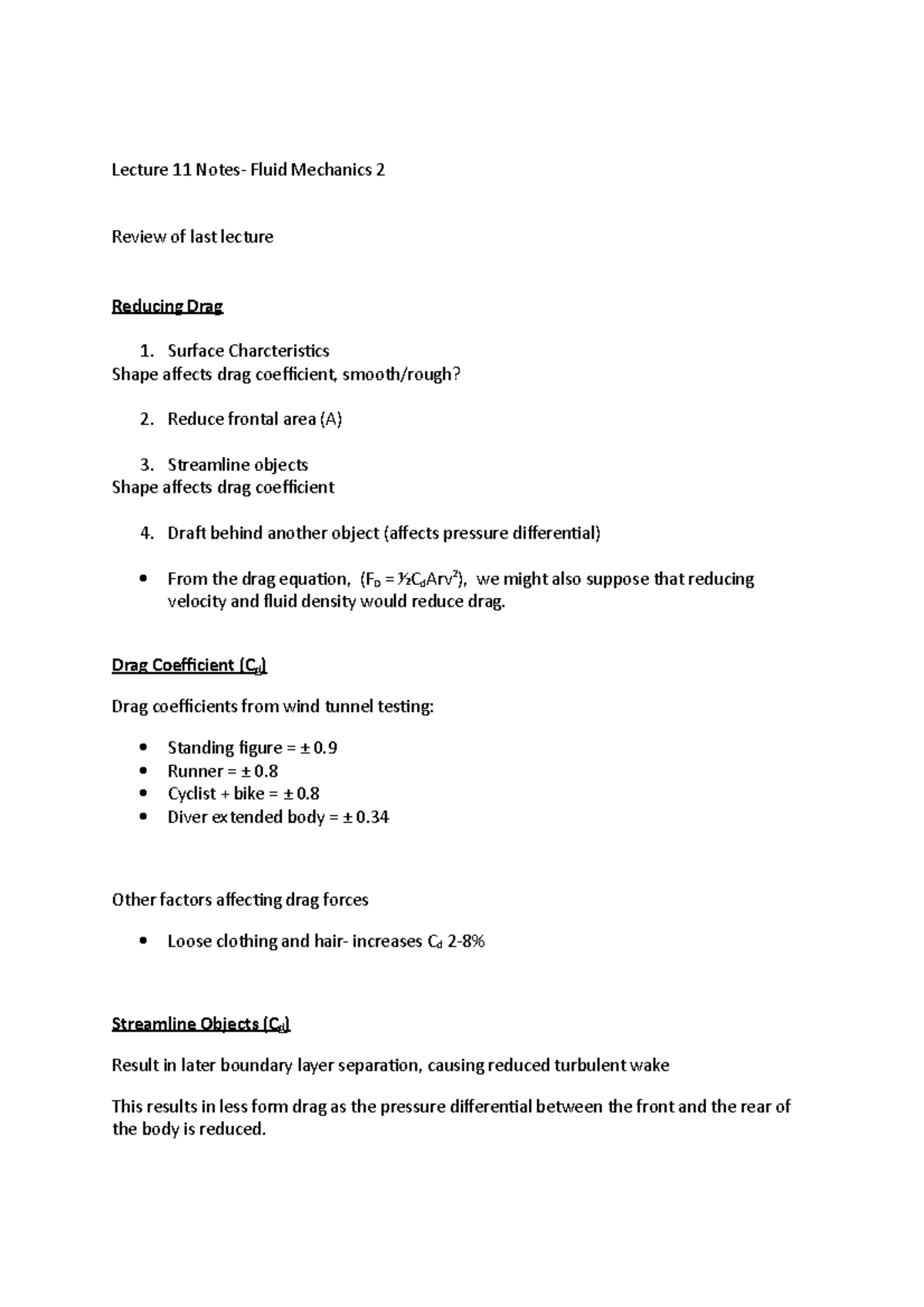 Lecture 11 Notes- Fluid Mechanics 2 - Lecture 11 Notes- Fluid Mechanics ...