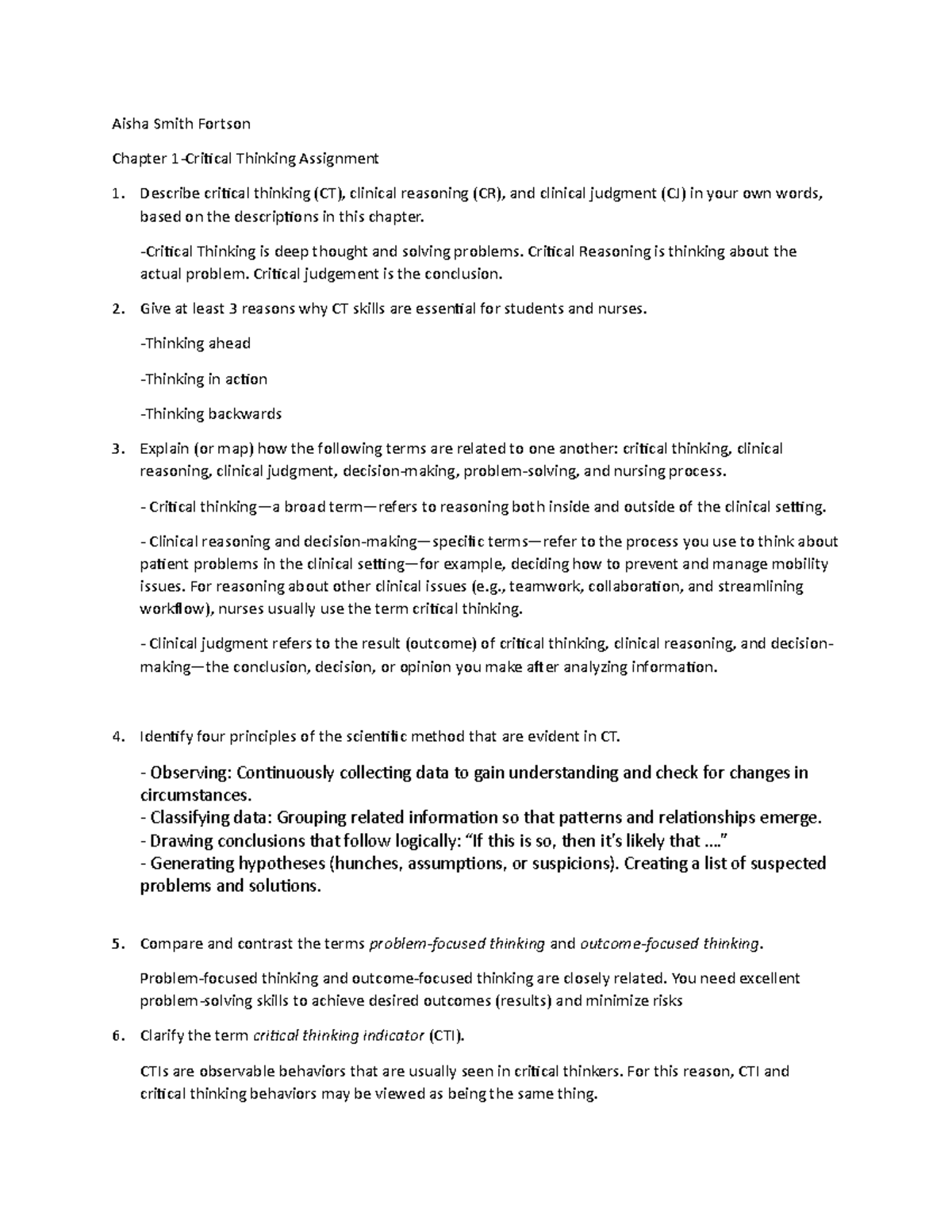 Study Skills Critical Thinking - Aisha Smith Fortson Chapter 1-Critical ...