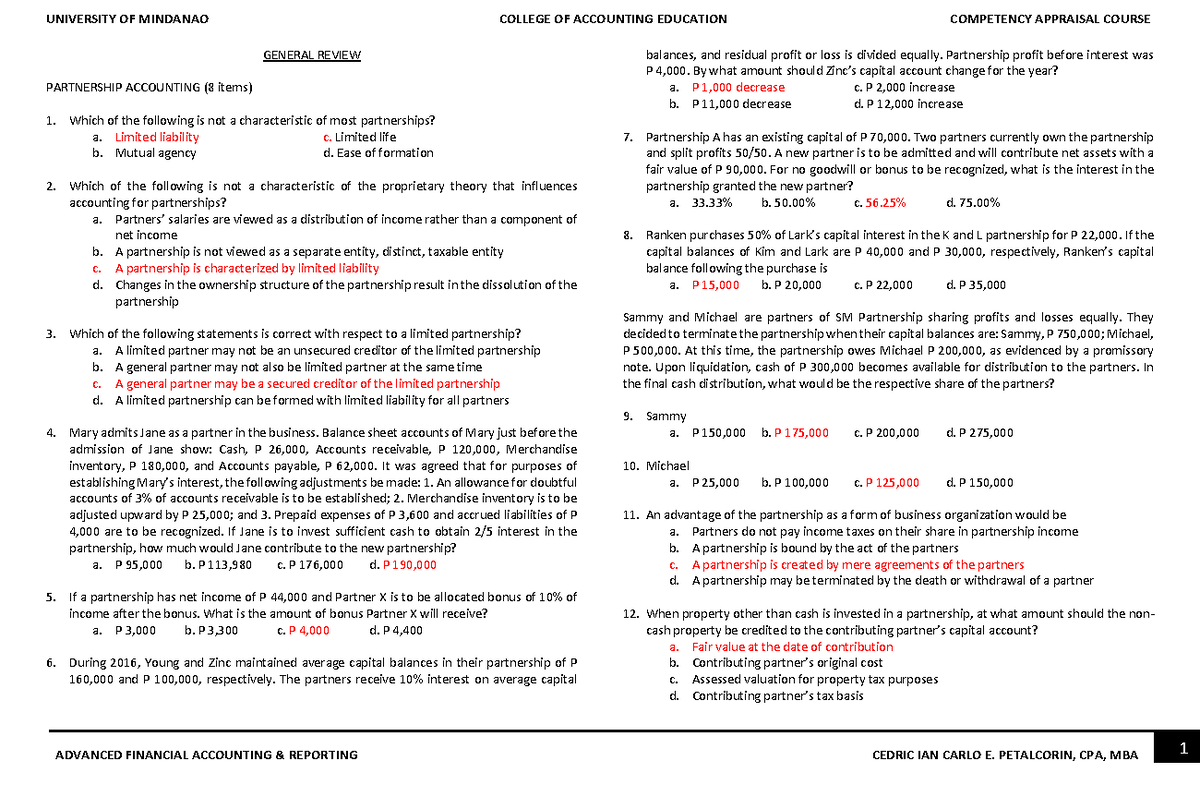 Advance Financial Accounting And Reporting Reviewer - GENERAL REVIEW ...