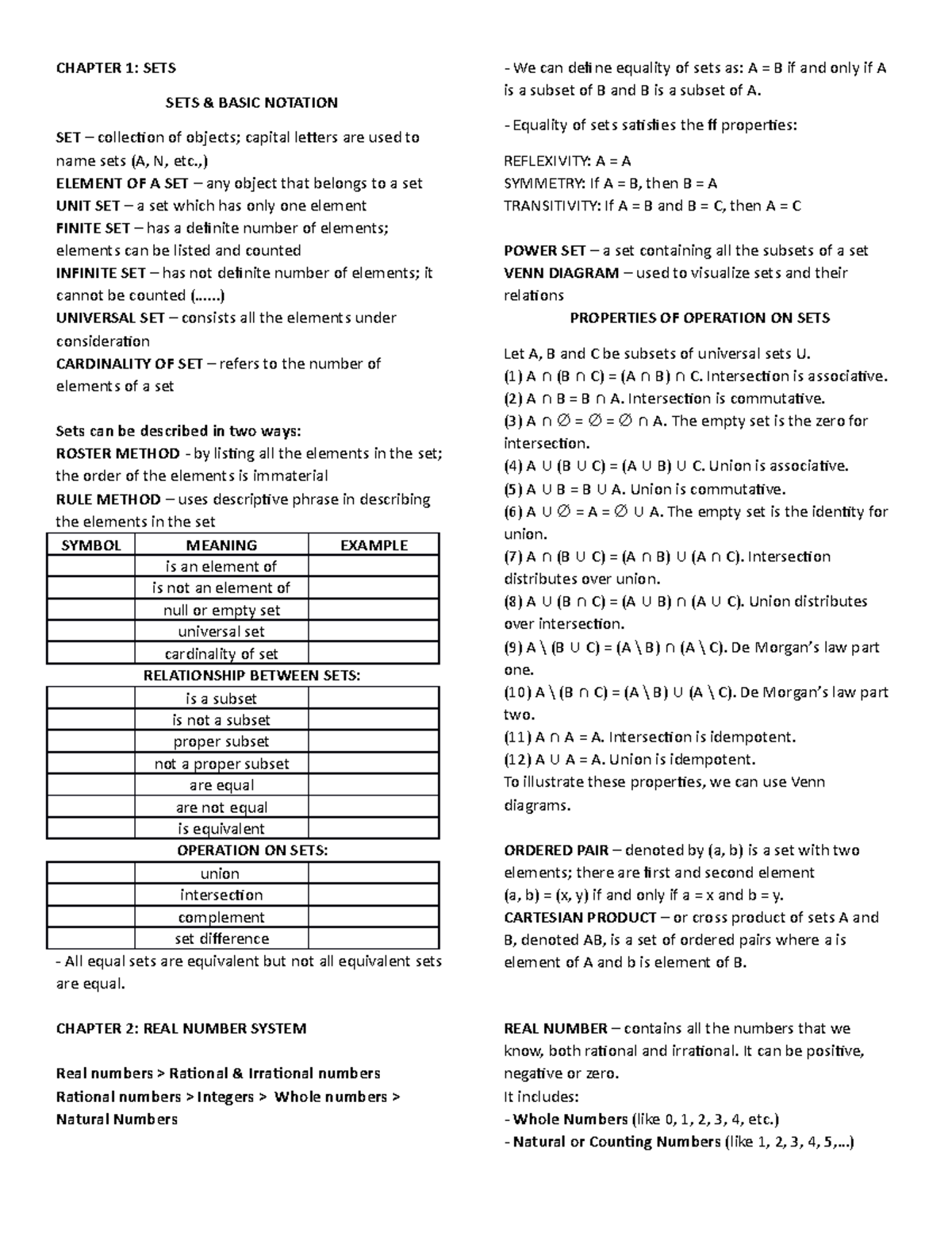 Algebra & Trigonometry Lecture & Notes - CHAPTER 1: SETS SETS & BASIC ...