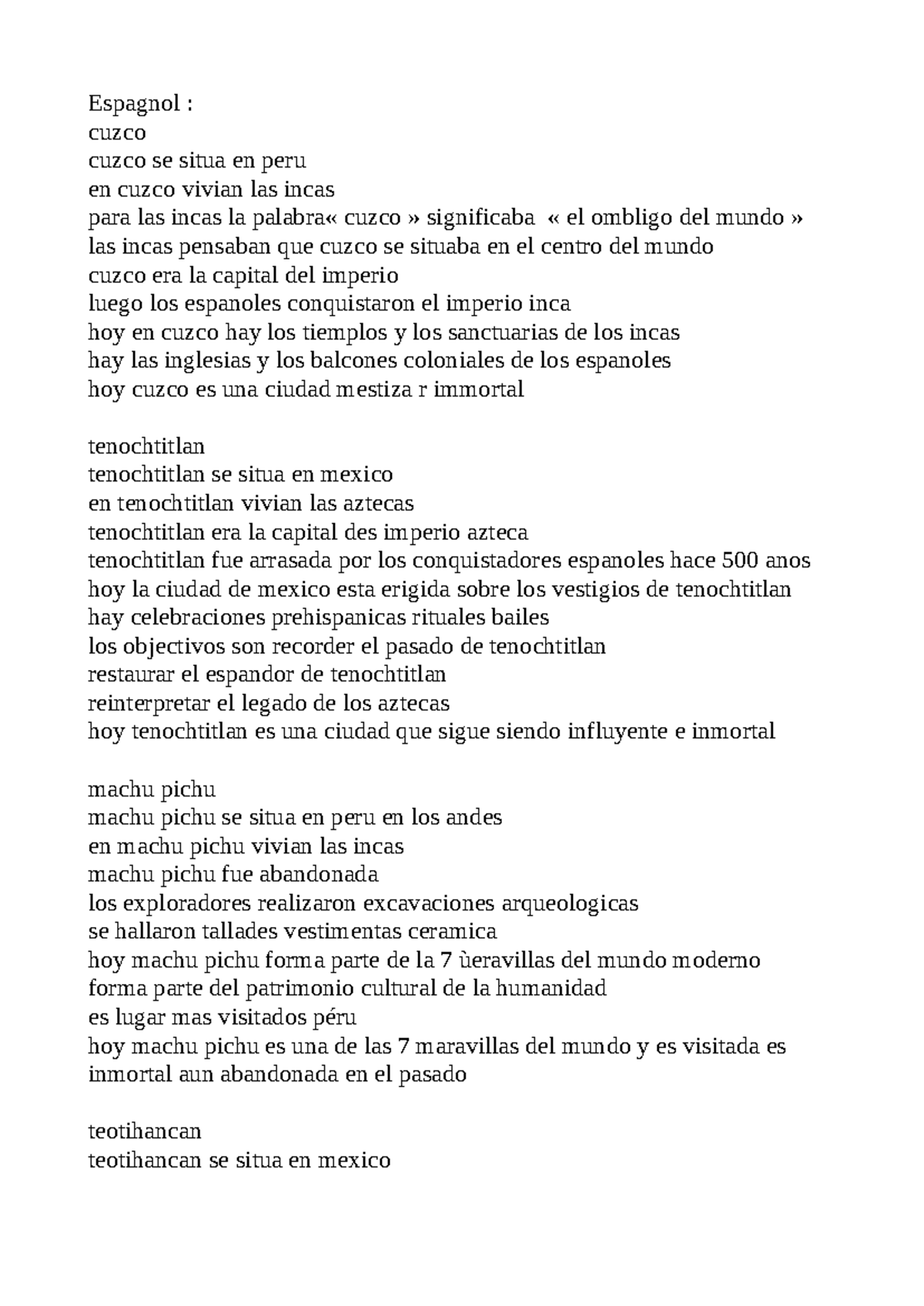 Villes immortelles - fsdsd - Espagnol : cuzco cuzco se situa en peru en ...