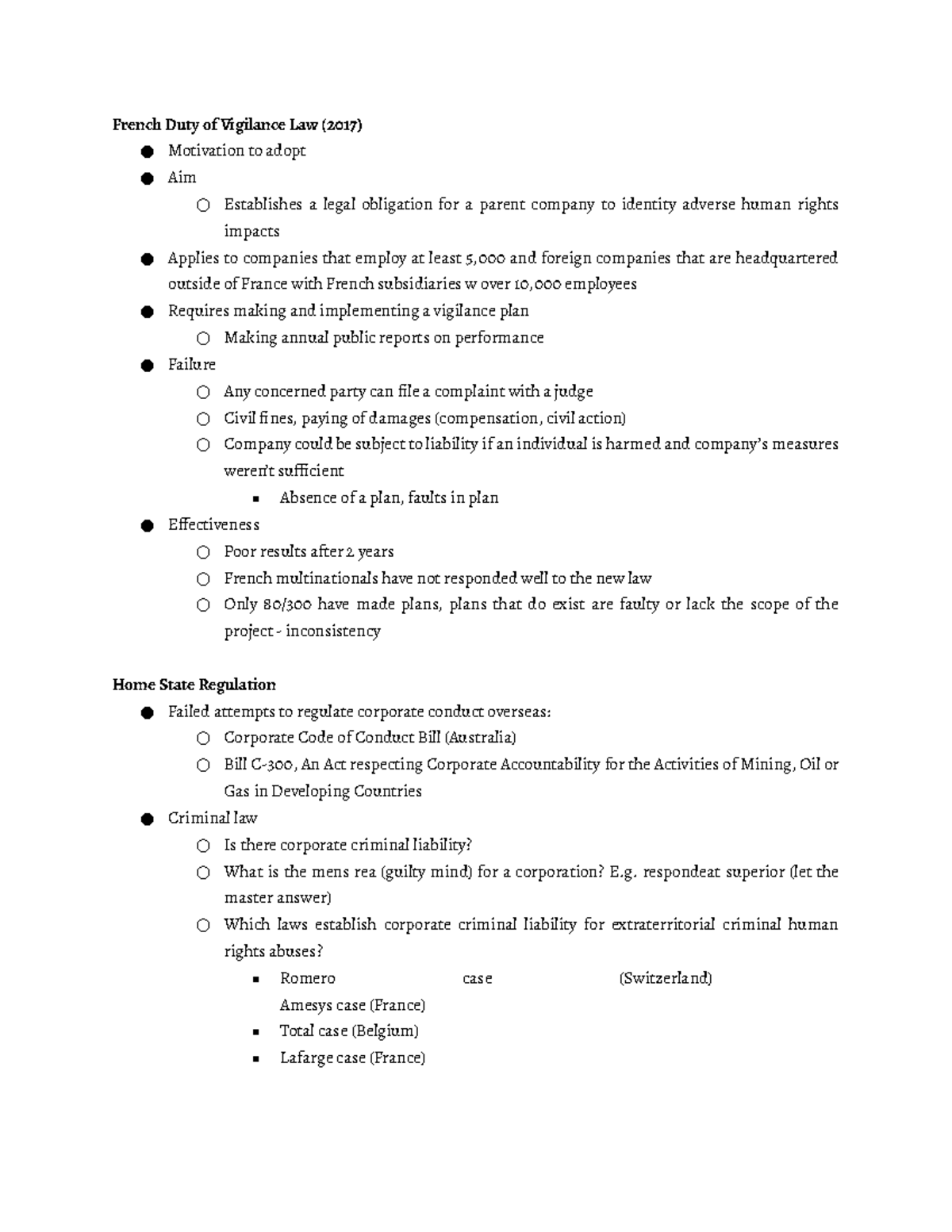 Full Lecture Notes - French Duty of Vigilance Law (2017) Motivation to ...
