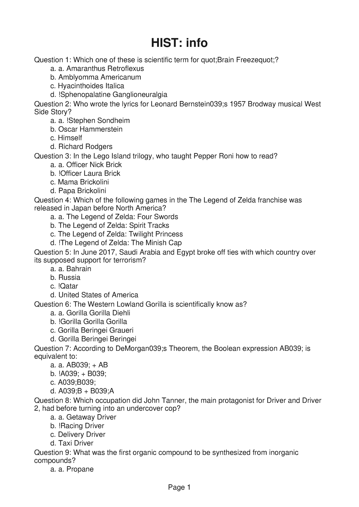 HIST145 Practice Problems 9 - HIST: info Question 1: Which one of these