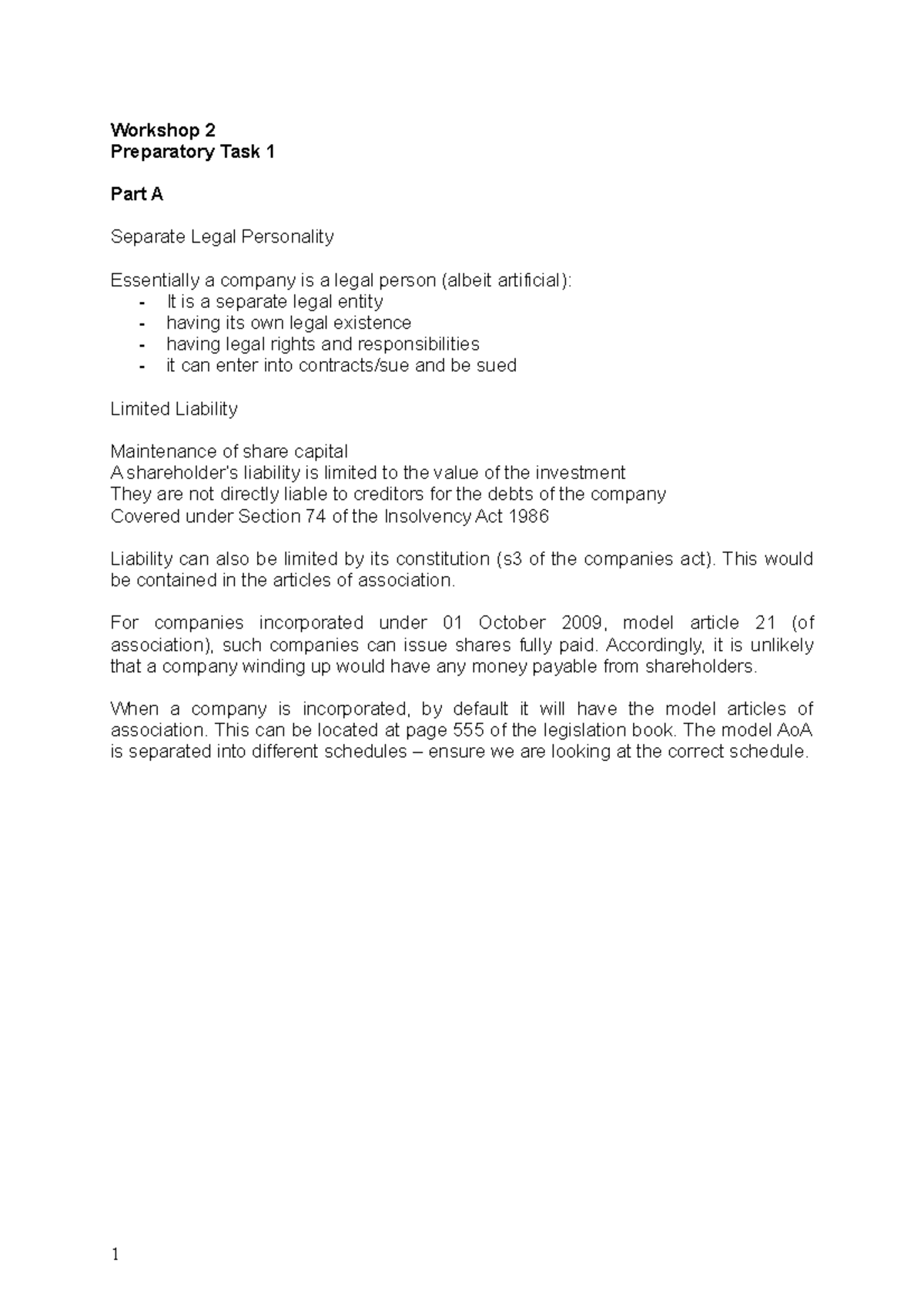 BLP - Separate Legal Personality - Tasks - Workshop 2 Preparatory Task ...