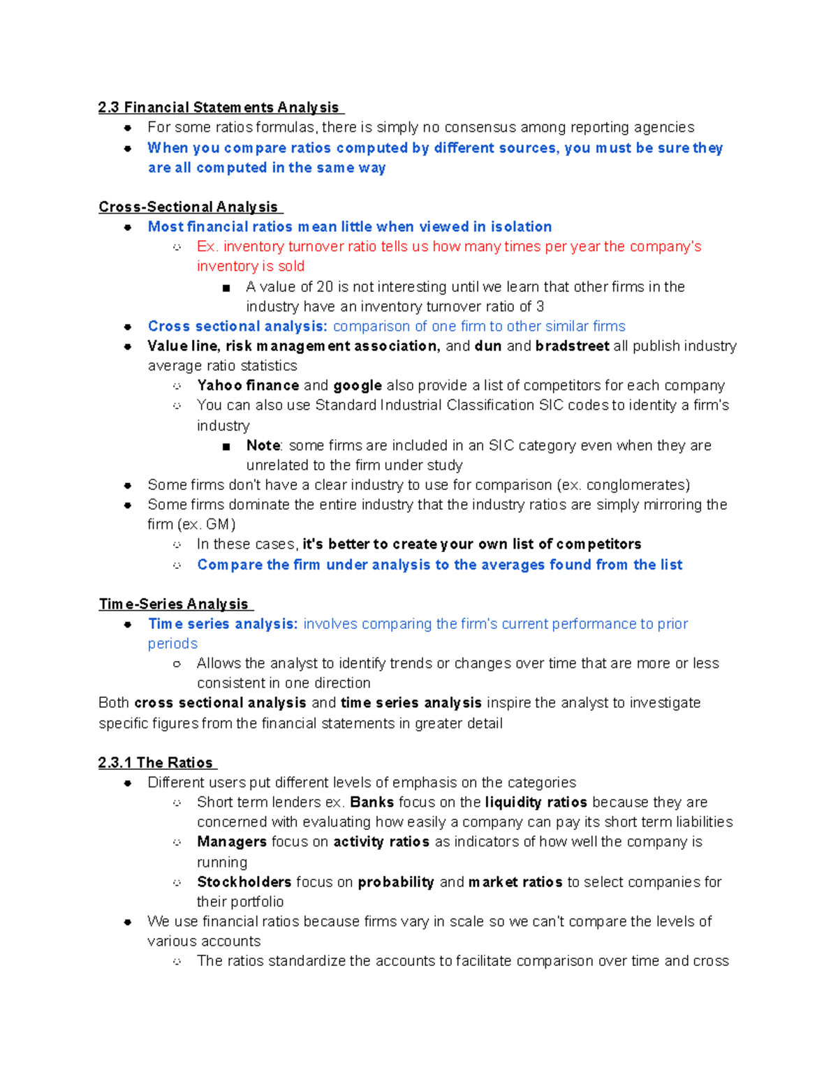 BU283 Ratio Analysis - Lecture Notes - 2 Financial Statements Analysis ...